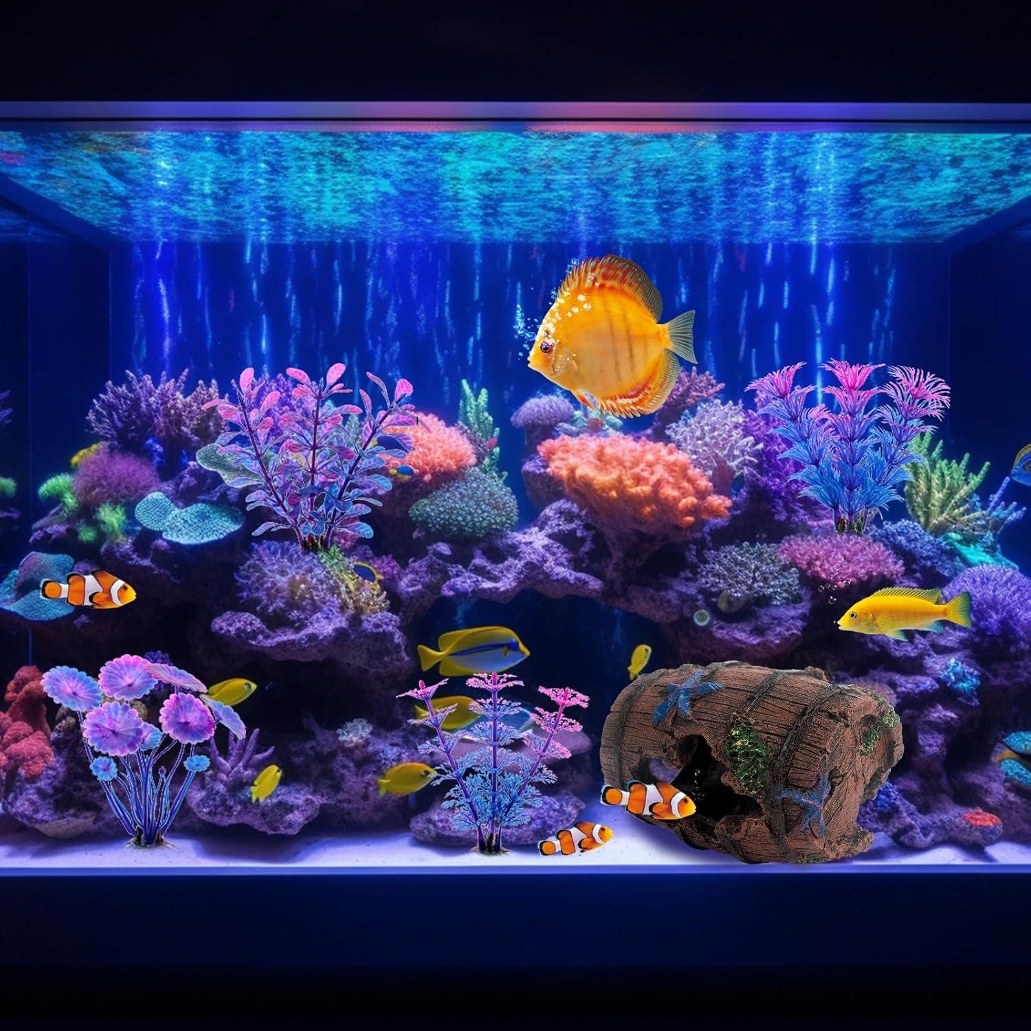 Decoración de Acuario Faeshoo Barril Roto con Plantas 12.7cm