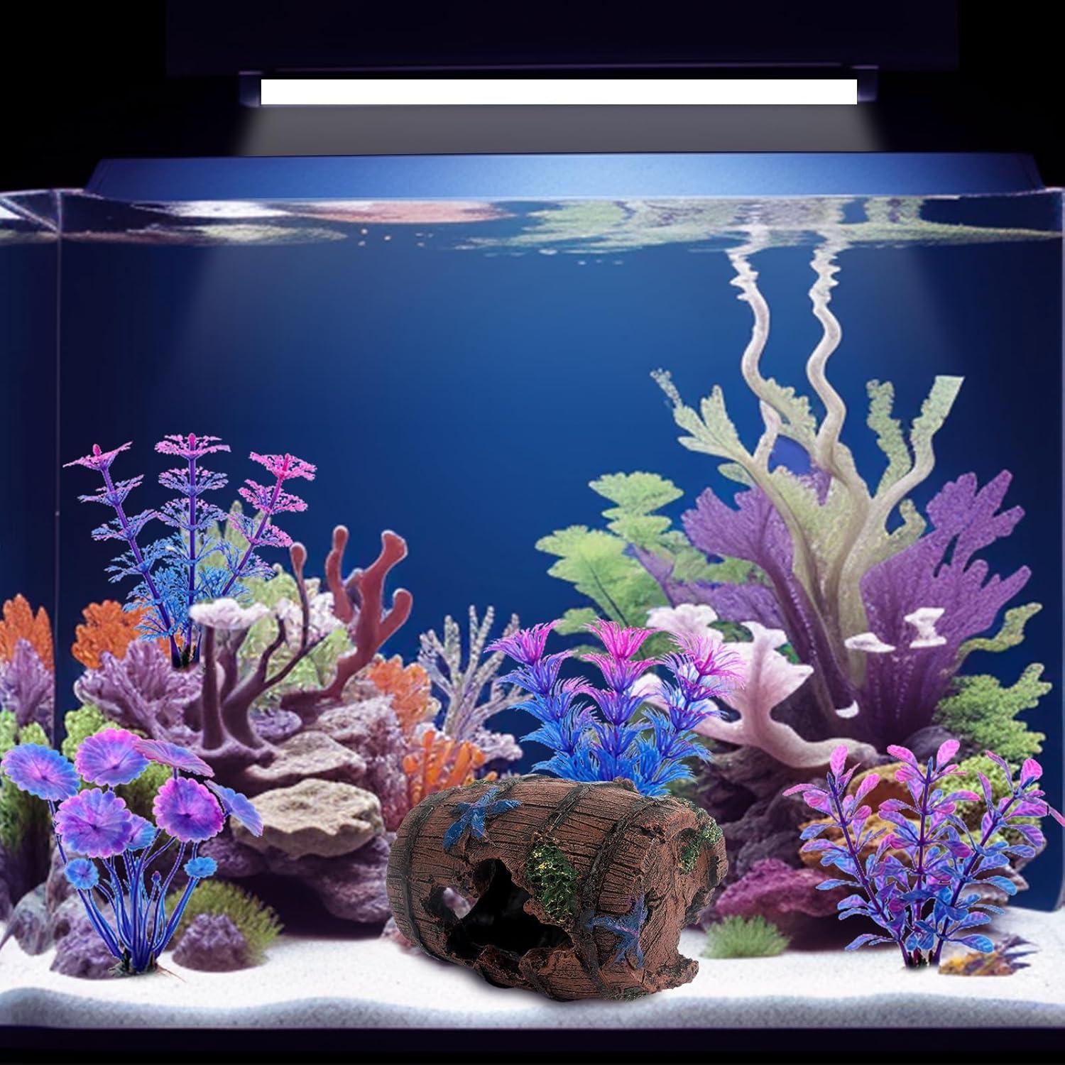 Decoración de Acuario Faeshoo Barril Roto con Plantas 12.7cm