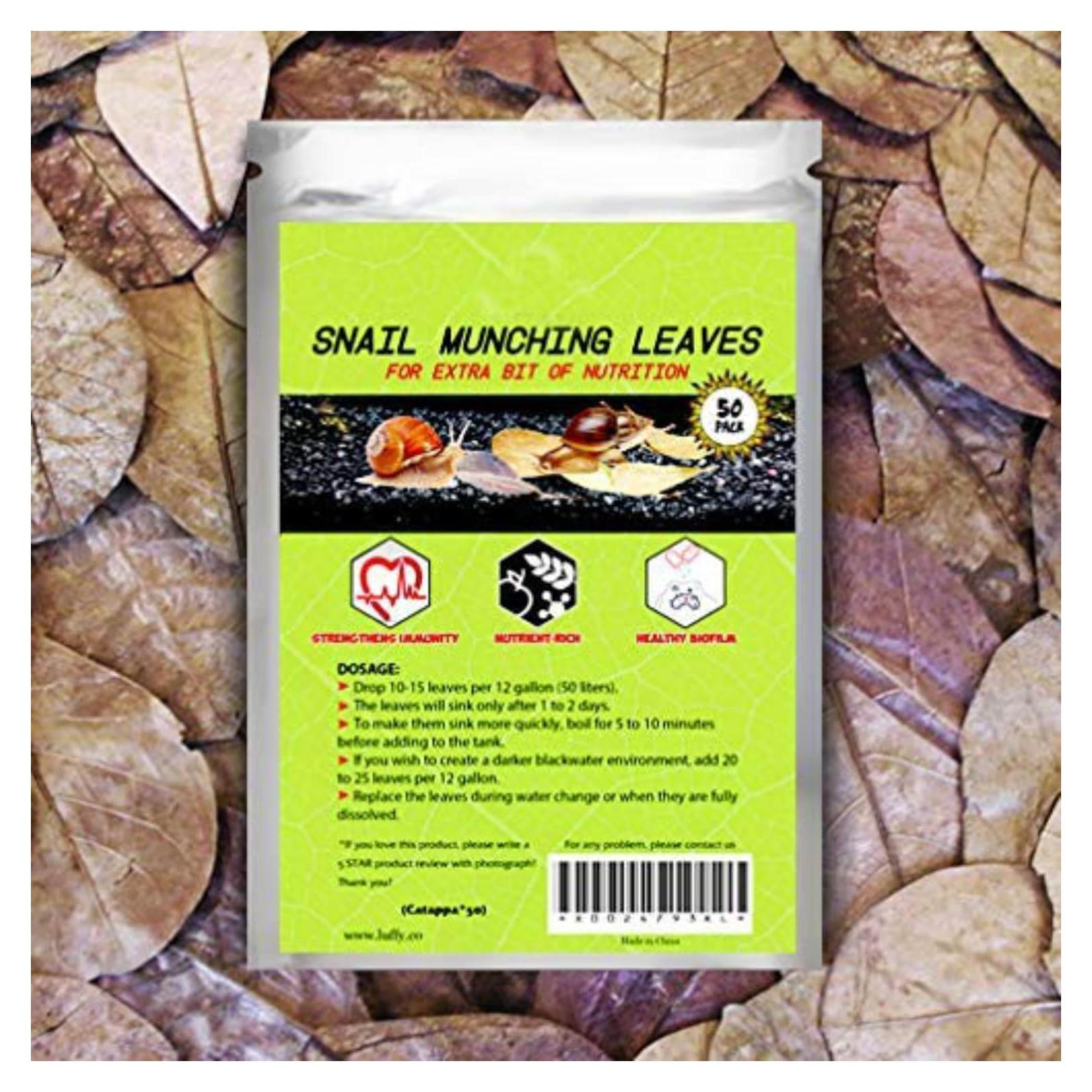 Hojas Mini Catappa SunGrow para Caracoles - Paquete de 50