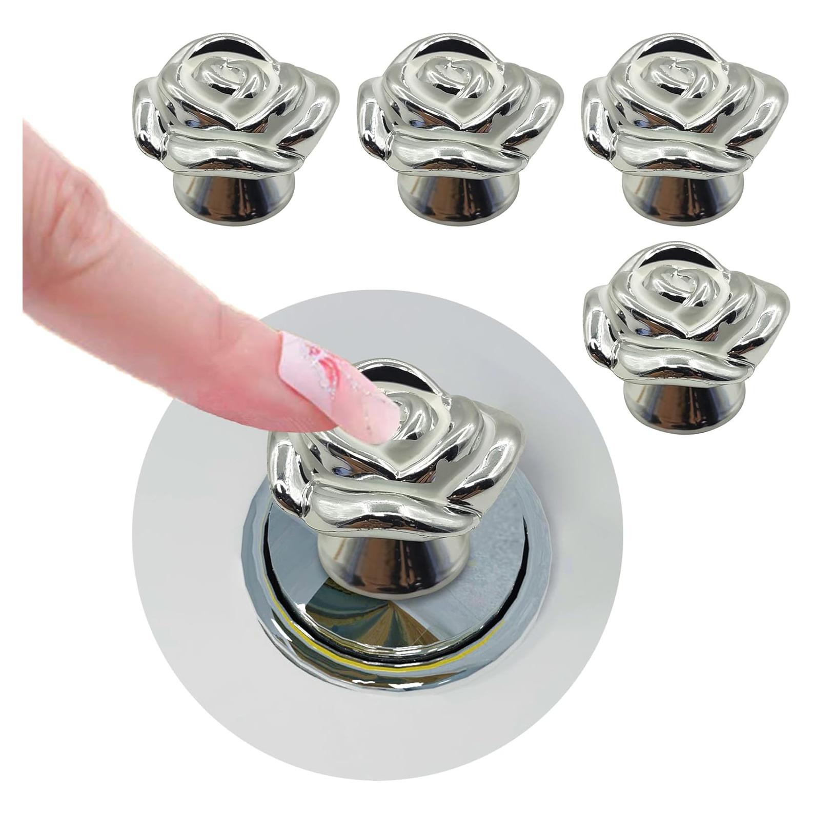 4 Piezas Ayudante de Botón de Inodoro XQIGI Plateado