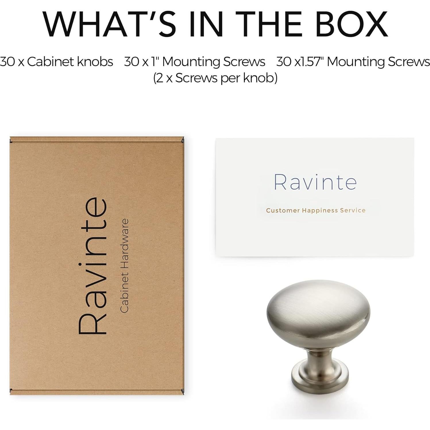 Perillas Redondas de Niquel Cepillado Ravinte - 30 Unidades