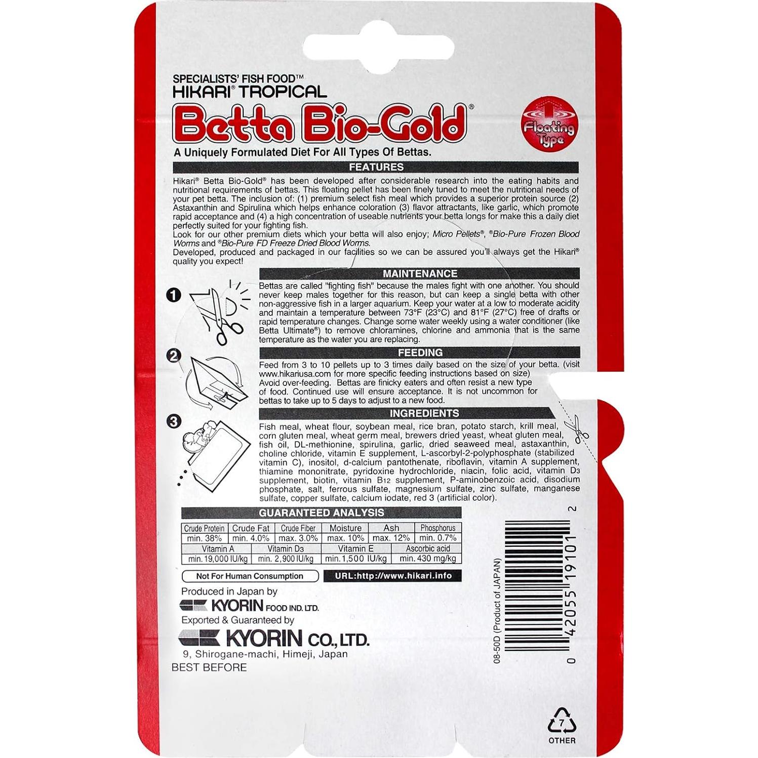 Alimento para Peces Betta Hikari Bio-Gold 20g - Nutrición Premium