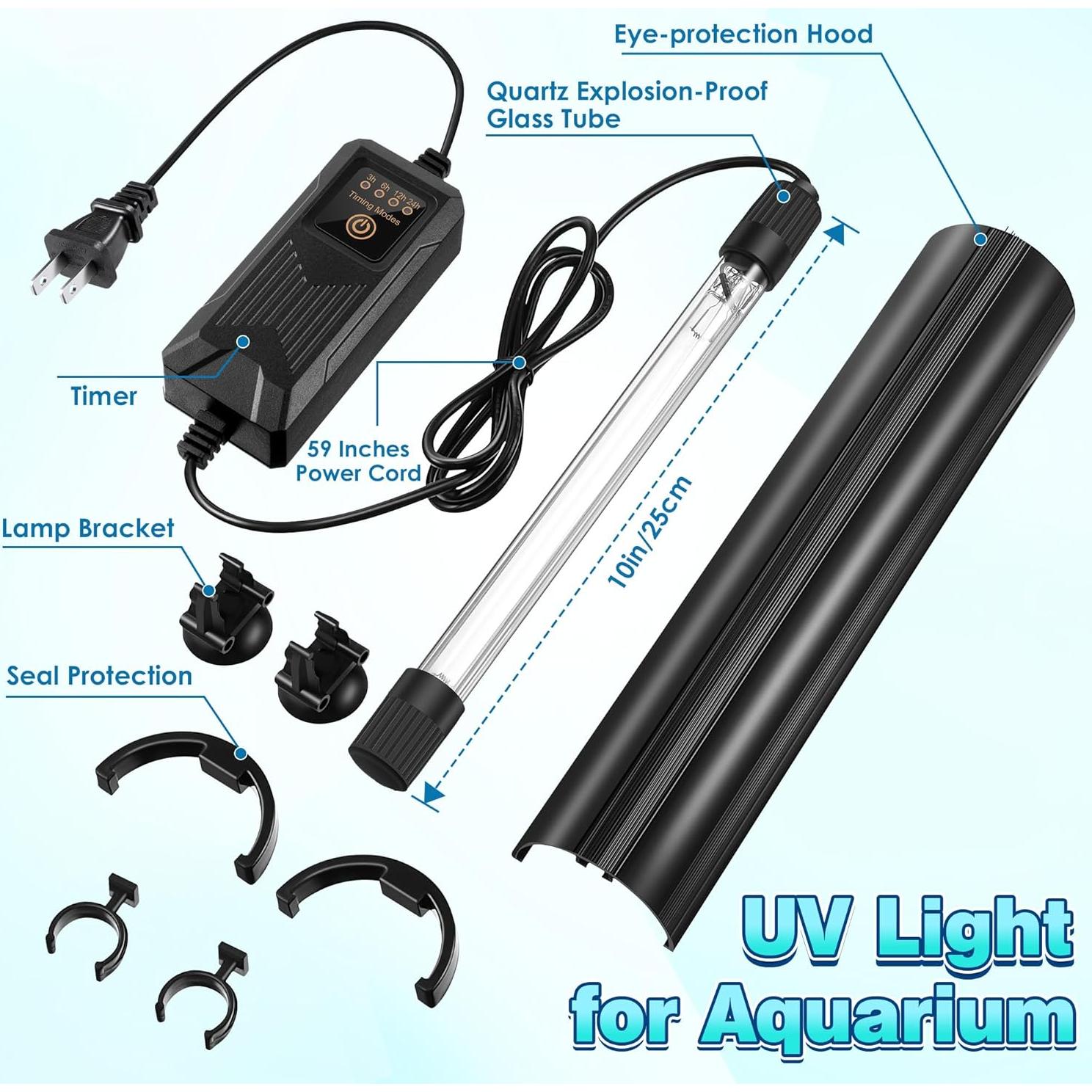 Luz UV para Acuario Qualirey 11W con Temporizador y Capucha