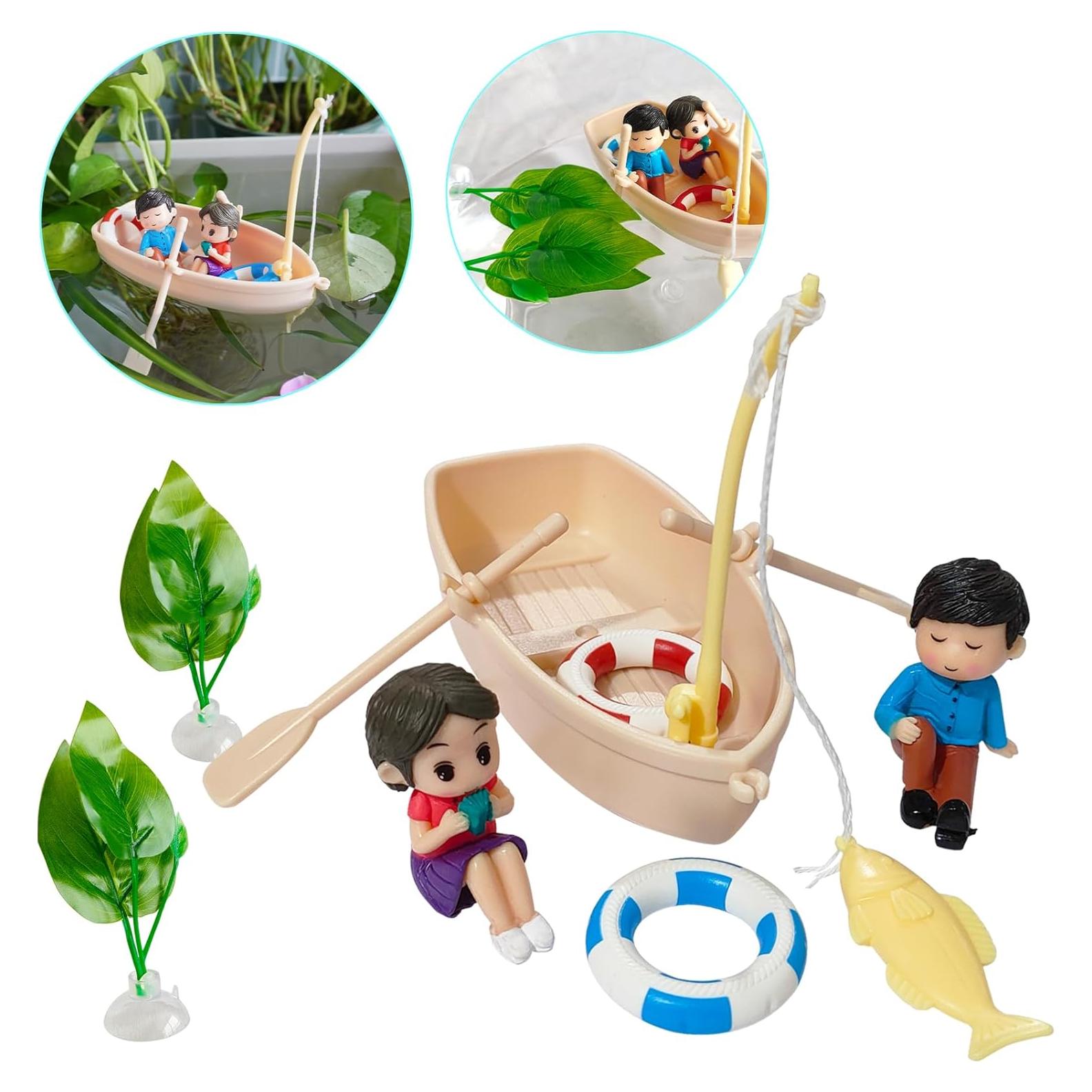 Decoración de Acuario Cyrading Barco Flotante 15x10 cm Azul