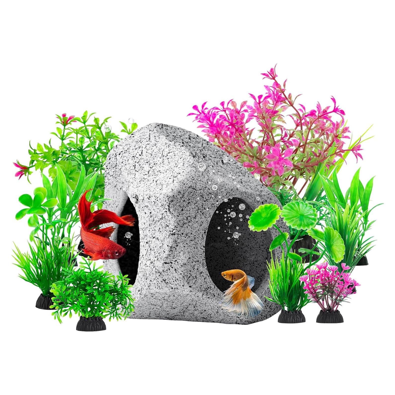 Decoraciones para Acuario CousDUoBe - Cueva de Roca y Plantas