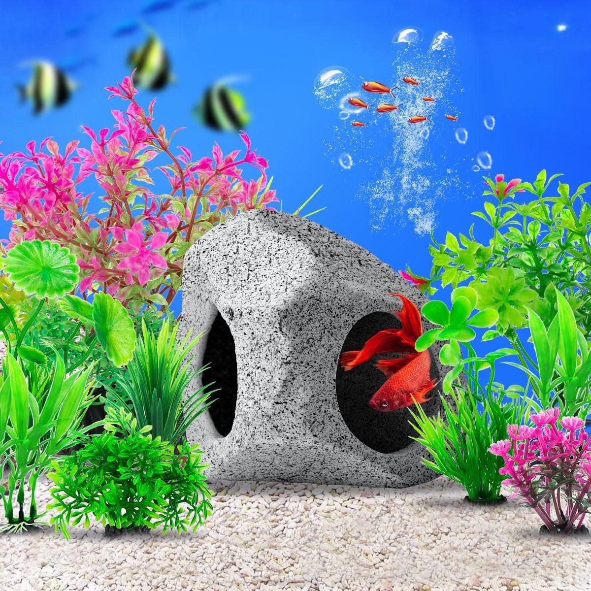 Decoraciones para Acuario CousDUoBe - Cueva de Roca y Plantas