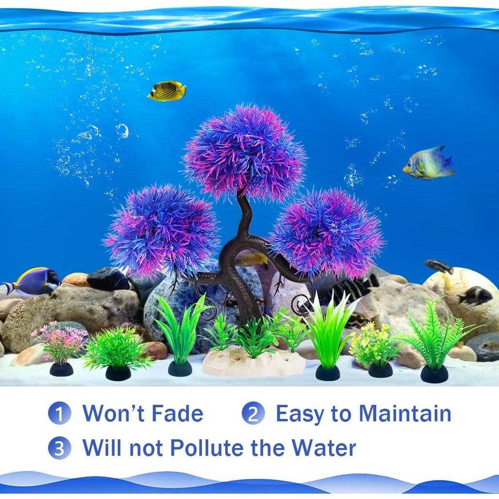 Decoraciones para Acuario Vtapliea - Plantas Artificiales 9 Piezas