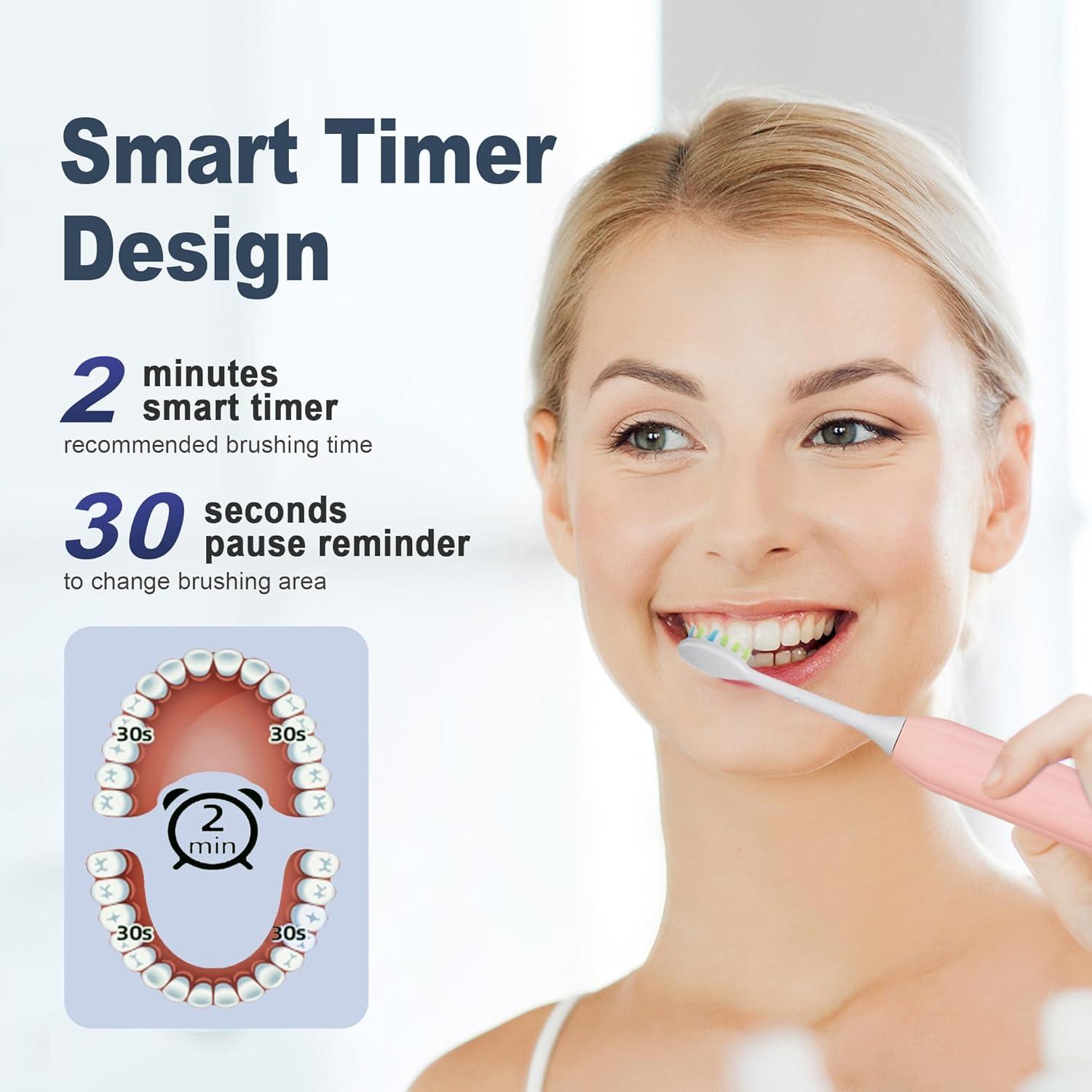 Cepillo de Dientes Eléctrico 7AM2M Rosa con 8 Cabezas y 5 Modos