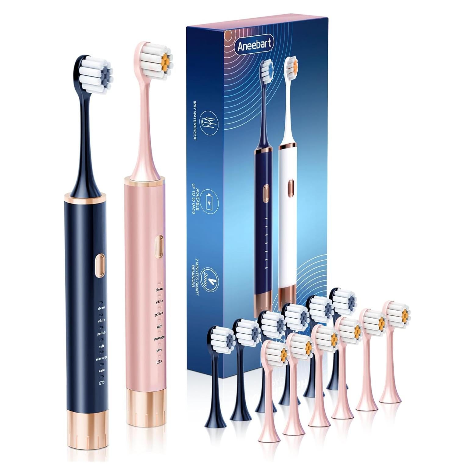 Cepillo de Dientes Eléctrico Aneebart Azul y Rosa con 12 Cabezales