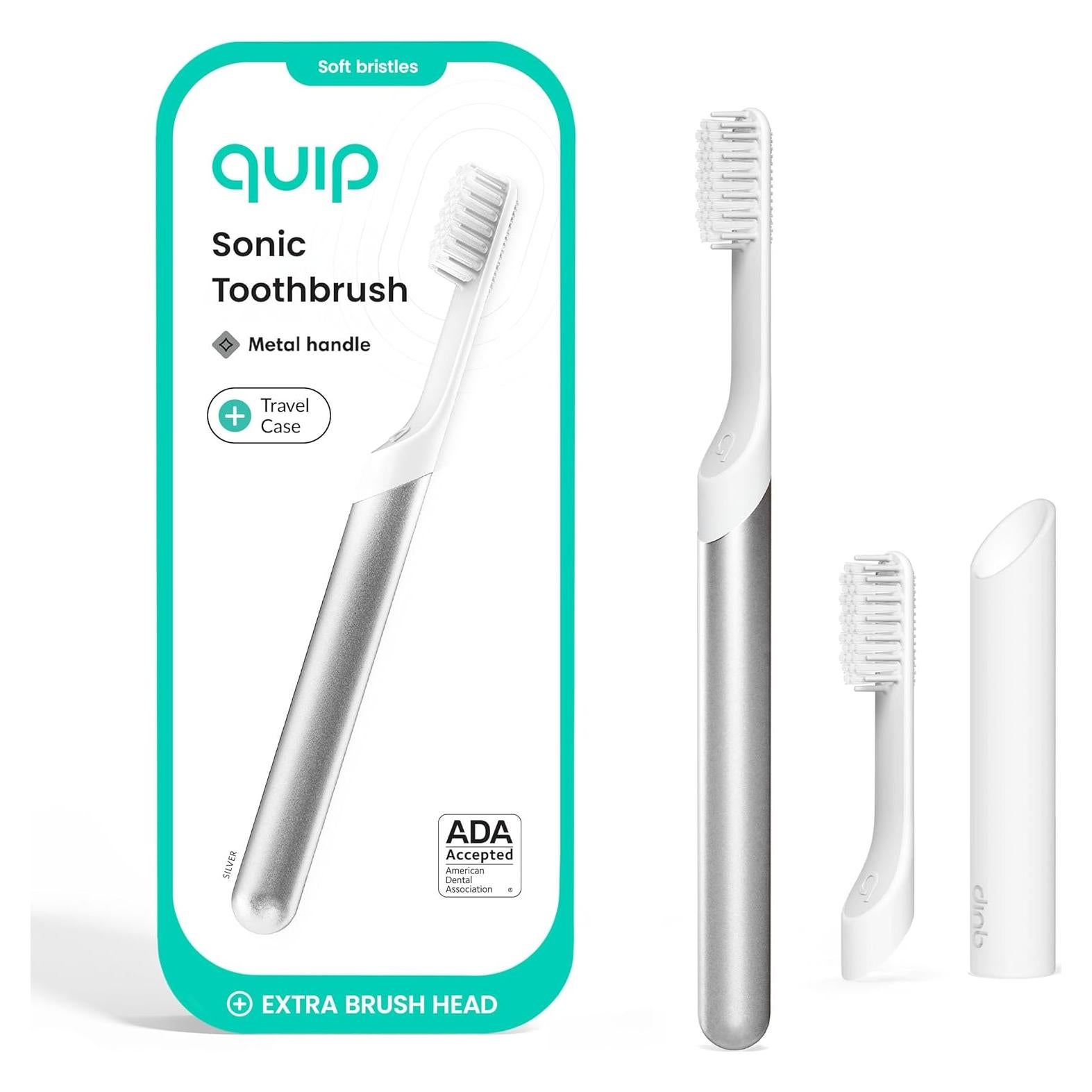 Cepillo de dientes eléctrico Quip plata con temporizador y cabezal extra