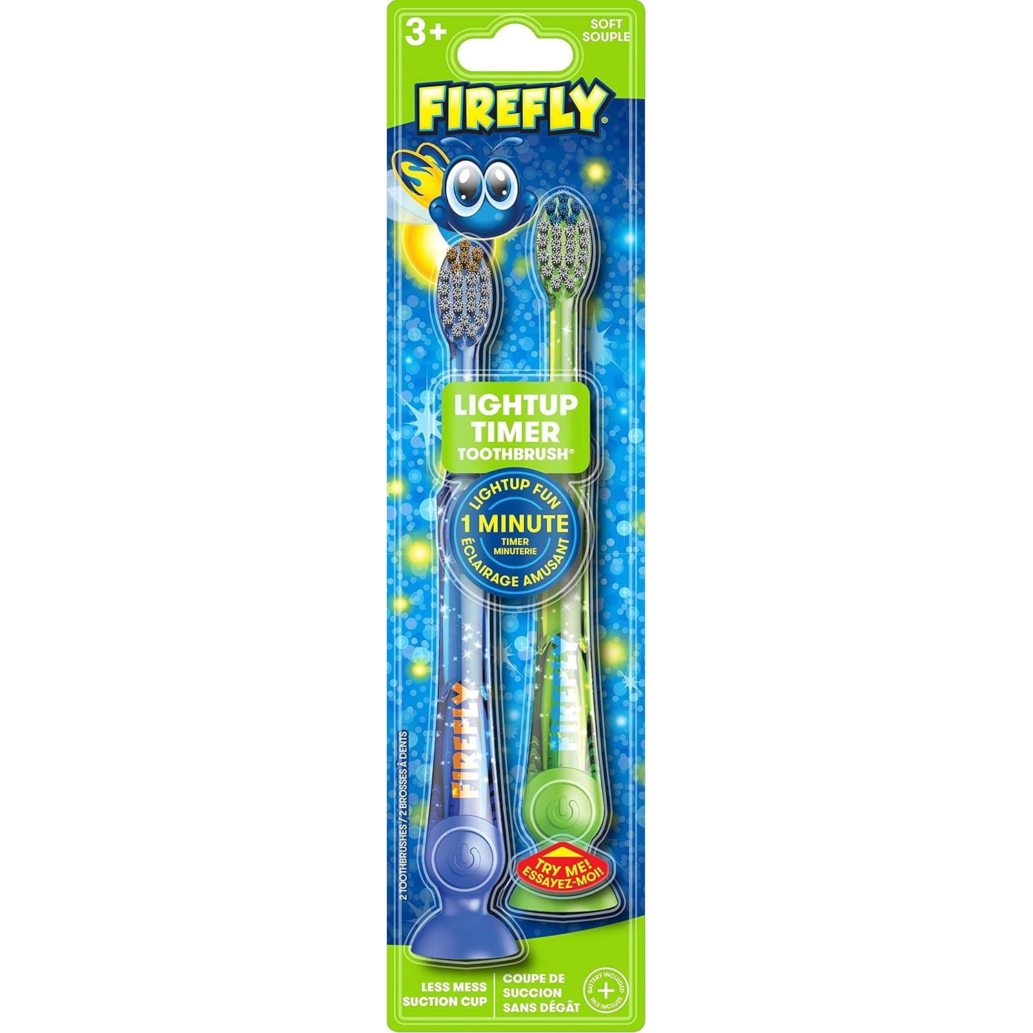 FIREFLY Light-up Timer Toothbrush with Suction Cup, 2 Count