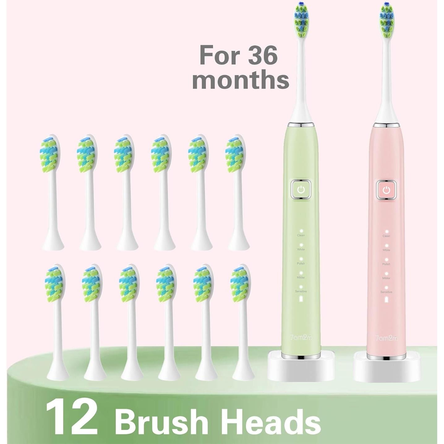 Juego de cepillos de dientes eléctricos 7AM2M 2 unidades con 12 cabezales