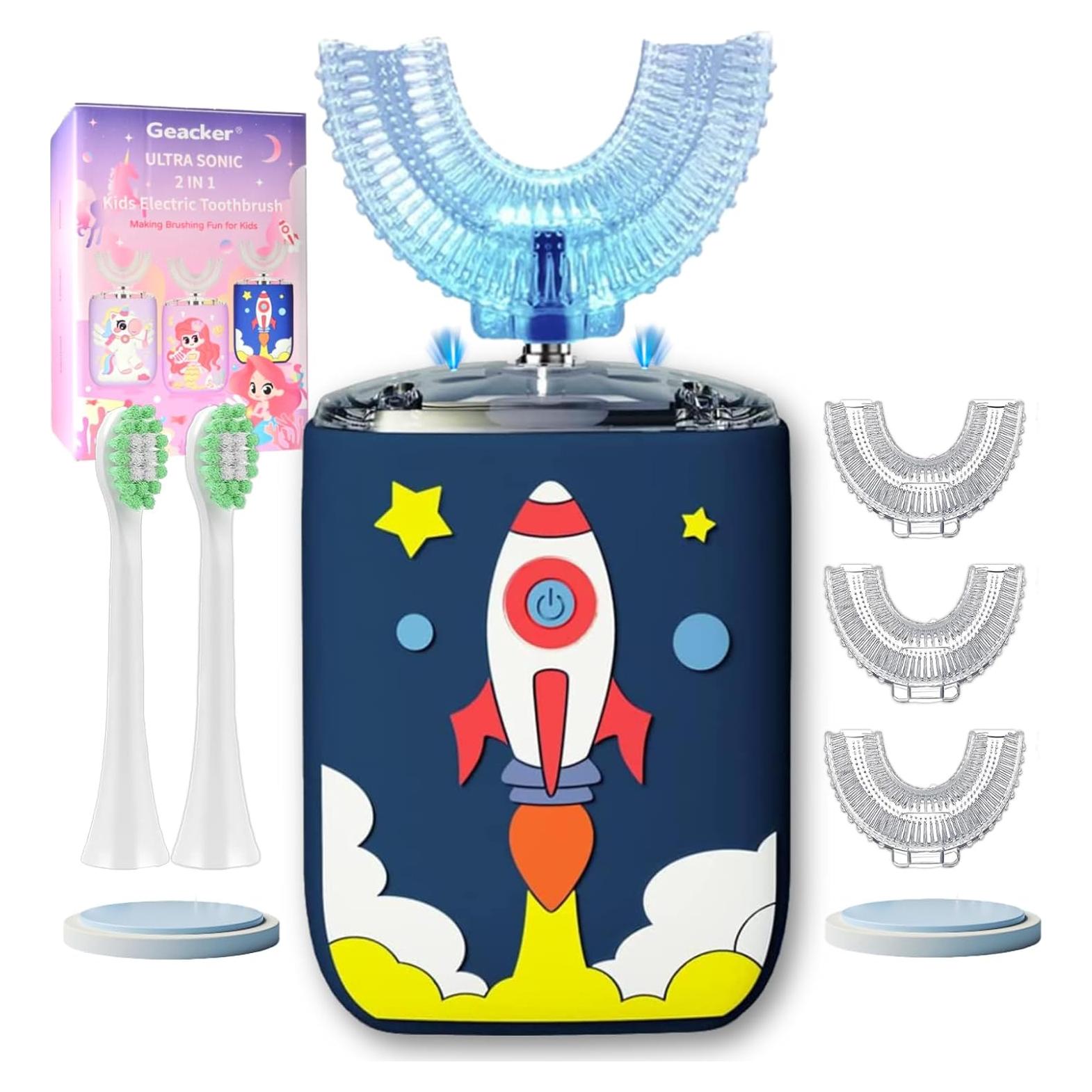 Cepillo de Dientes Eléctrico Geacker U para Niños 2-7 Años