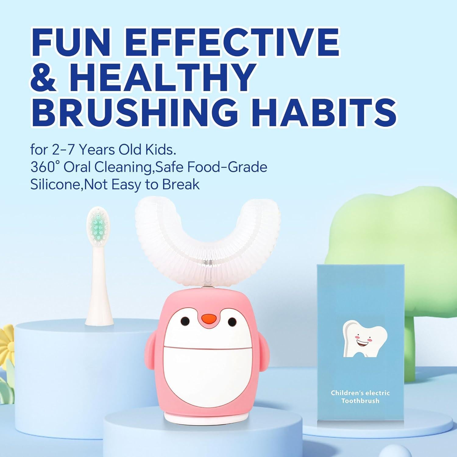 Cepillo de Dientes Eléctrico Infantil HUPO Pingüino Rosa 5 Modos