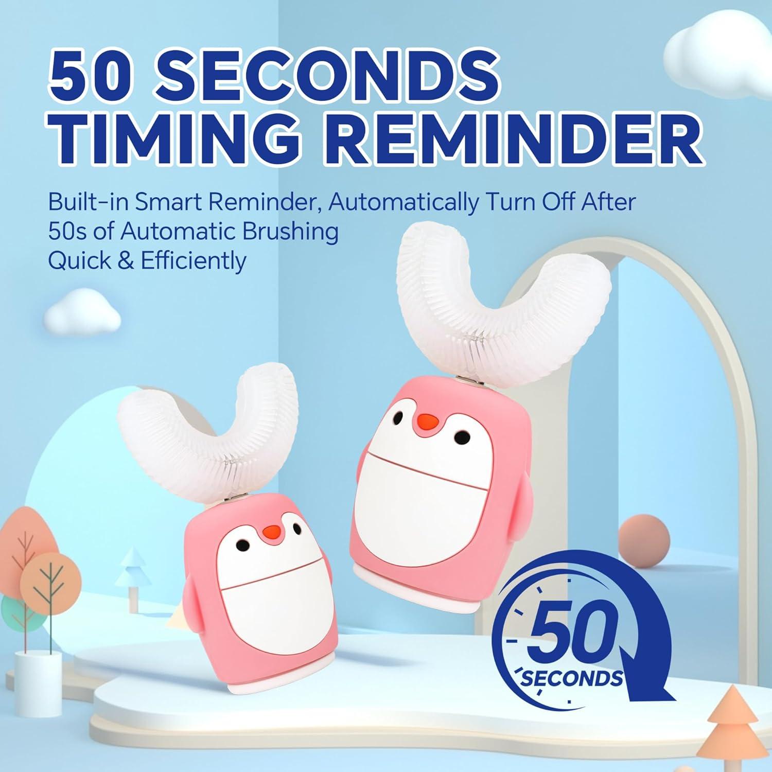 Cepillo de Dientes Eléctrico Infantil HUPO Pingüino Rosa 5 Modos