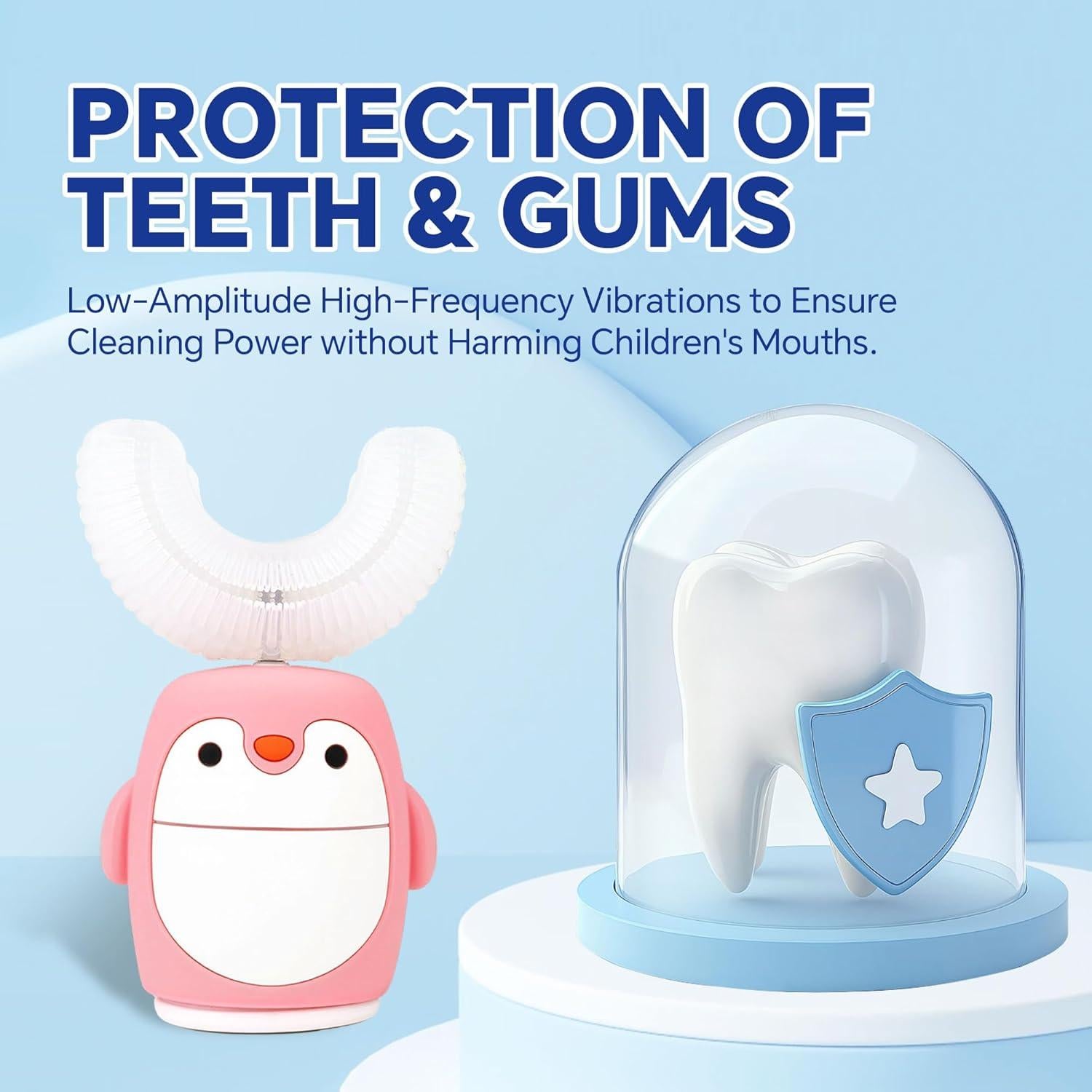 Cepillo de Dientes Eléctrico Infantil HUPO Pingüino Rosa 5 Modos