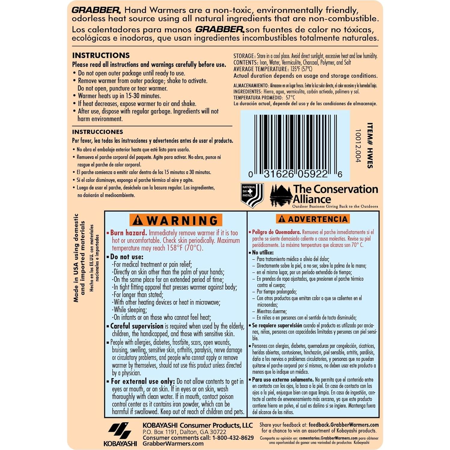 Calentadores de Manos Grabber - 40 Pares Activados por Aire