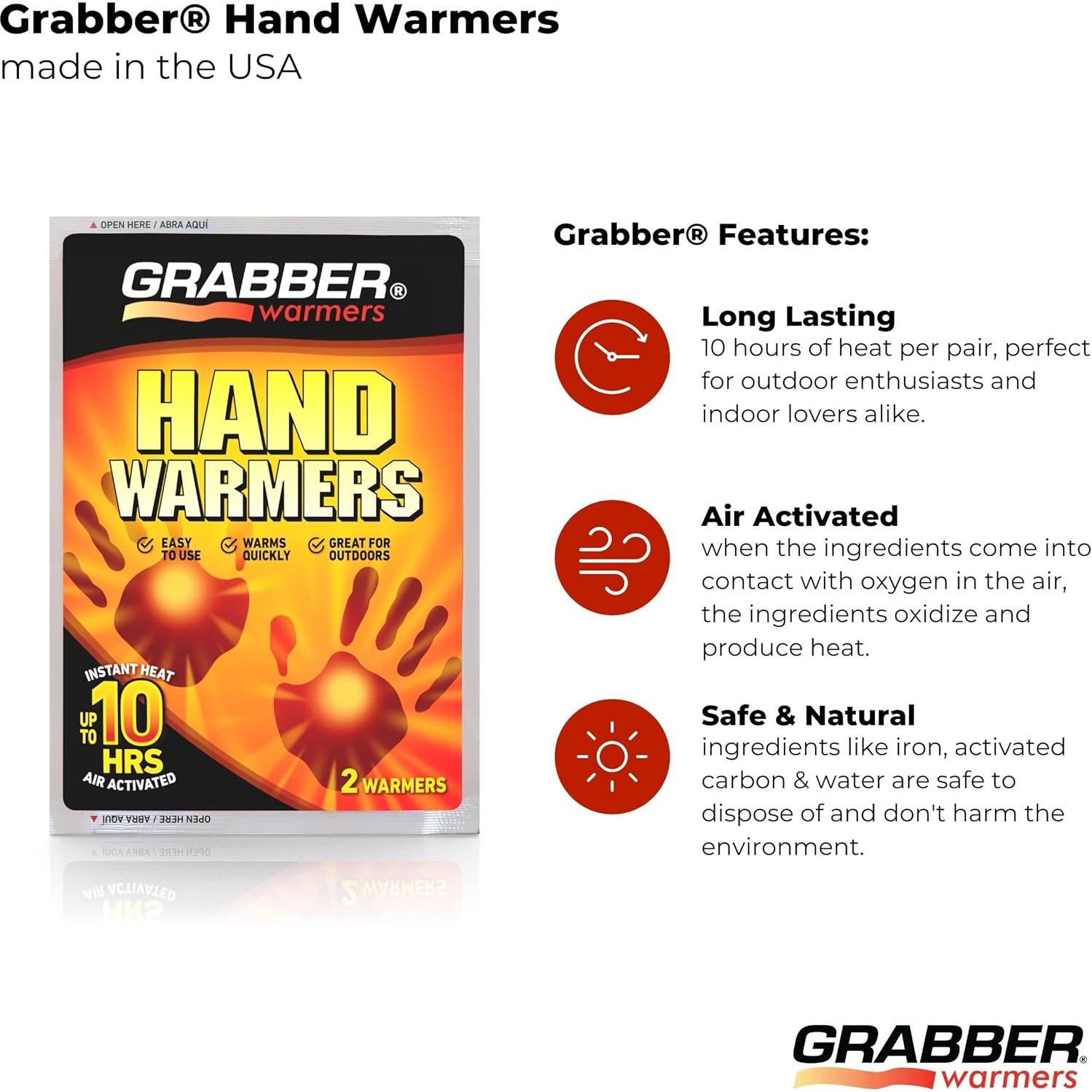 Calentadores de Manos Grabber - 40 Pares Activados por Aire