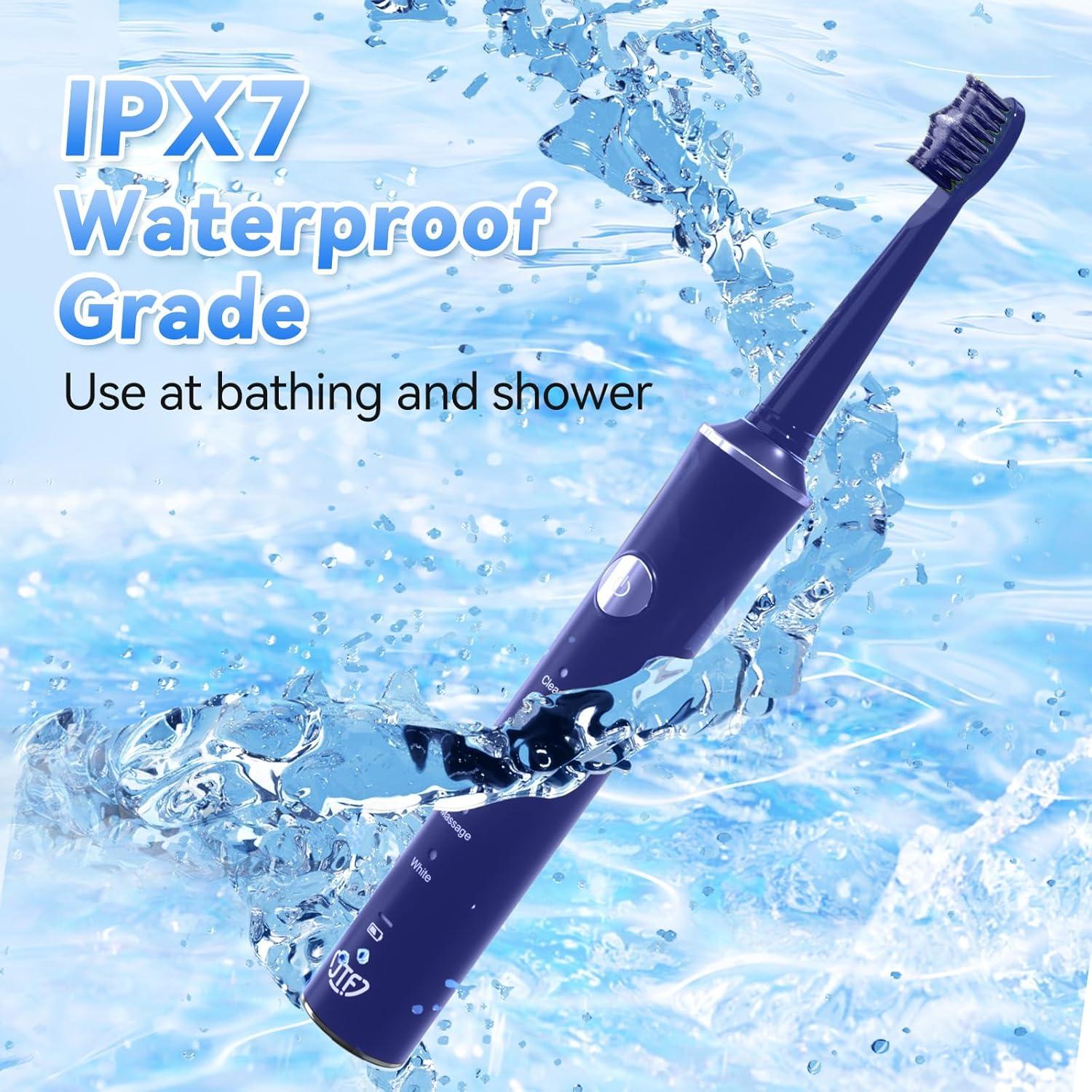 Cepillo de dientes eléctrico JTF azul con 6 cabezales y 5 modos