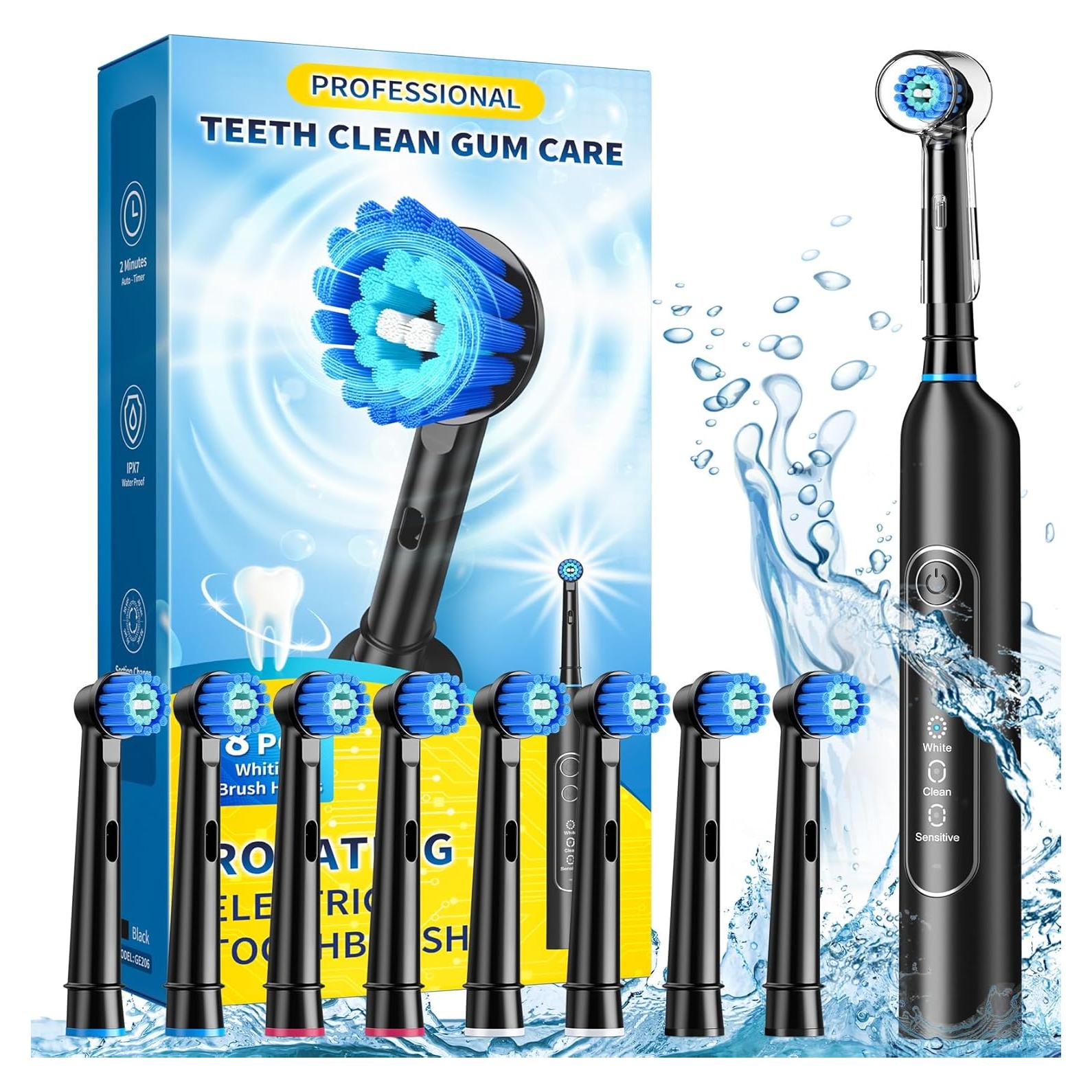 Cepillo de dientes eléctrico TEETHEORY con 8 cabezales y 3 modos