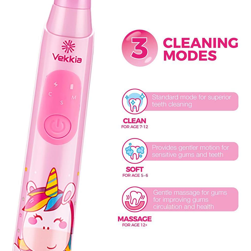 Cepillo de dientes eléctrico Vekkia Sonic para niños Rosa, 3 modos