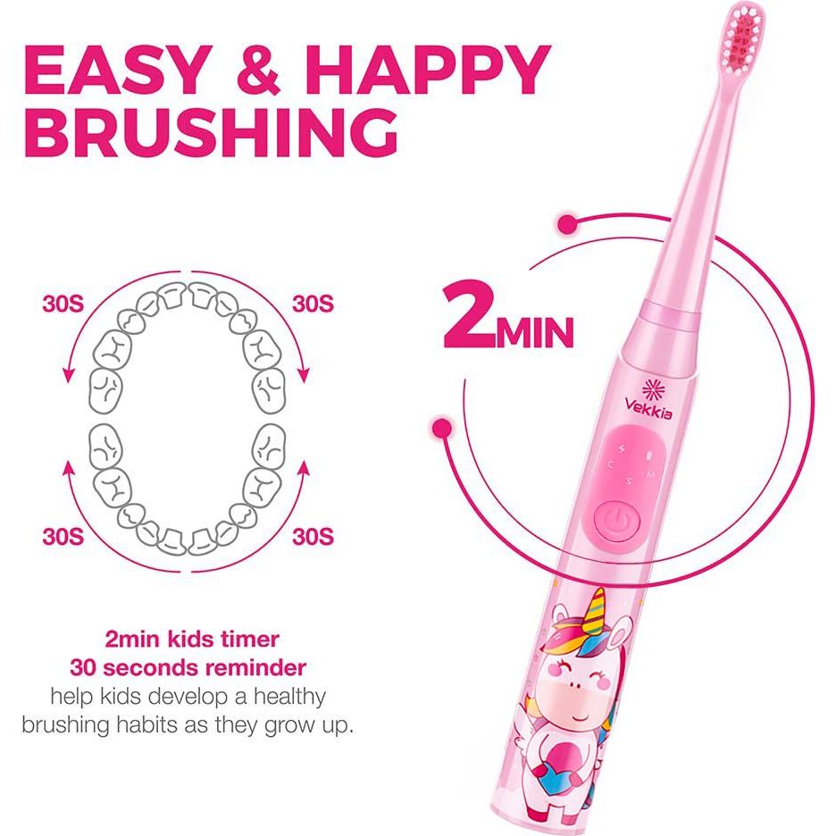 Cepillo de dientes eléctrico Vekkia Sonic para niños Rosa, 3 modos