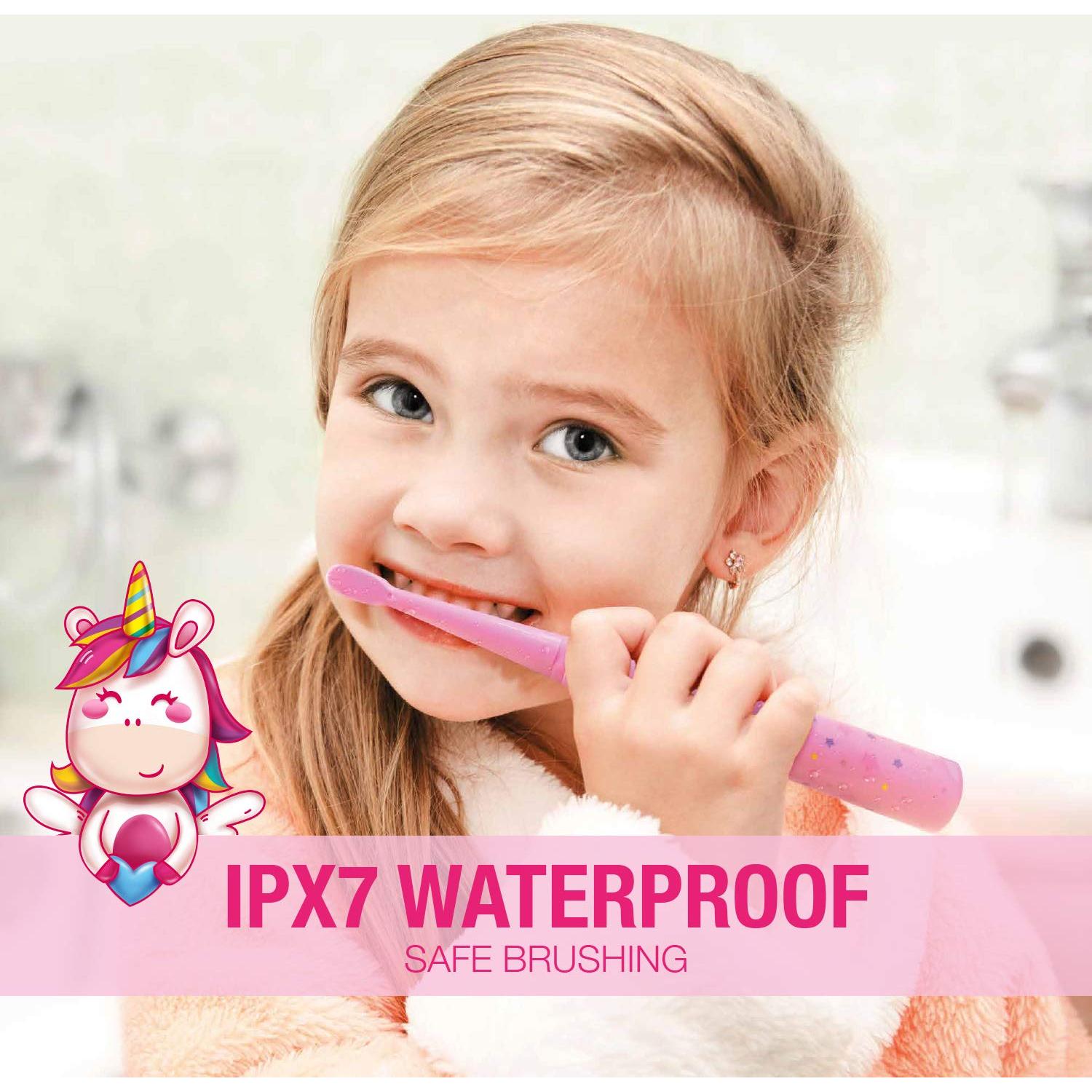 Cepillo de dientes eléctrico Vekkia Sonic para niños Rosa, 3 modos