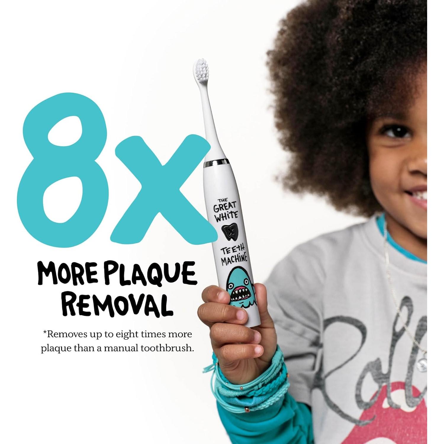 Cepillo de Dientes Eléctrico para Niños Tiburón - Recargable con 6 Cabezas