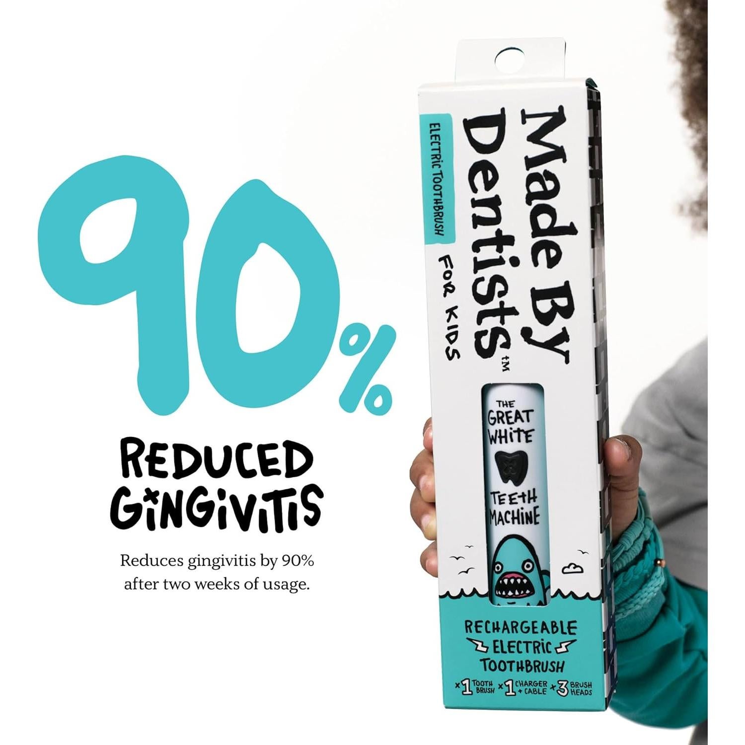 Cepillo de Dientes Eléctrico para Niños Tiburón - Recargable con 6 Cabezas