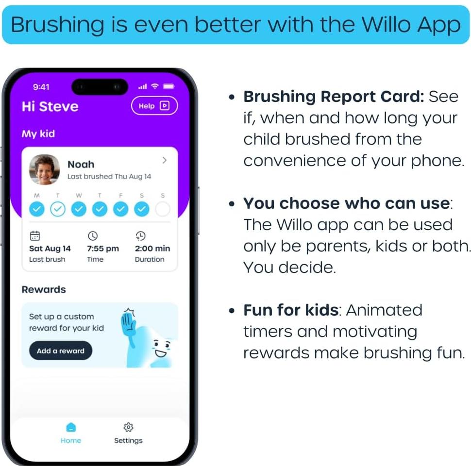 Cepillo de Dientes Eléctrico Willo AutoFlo+ para Niños 5-7 Años