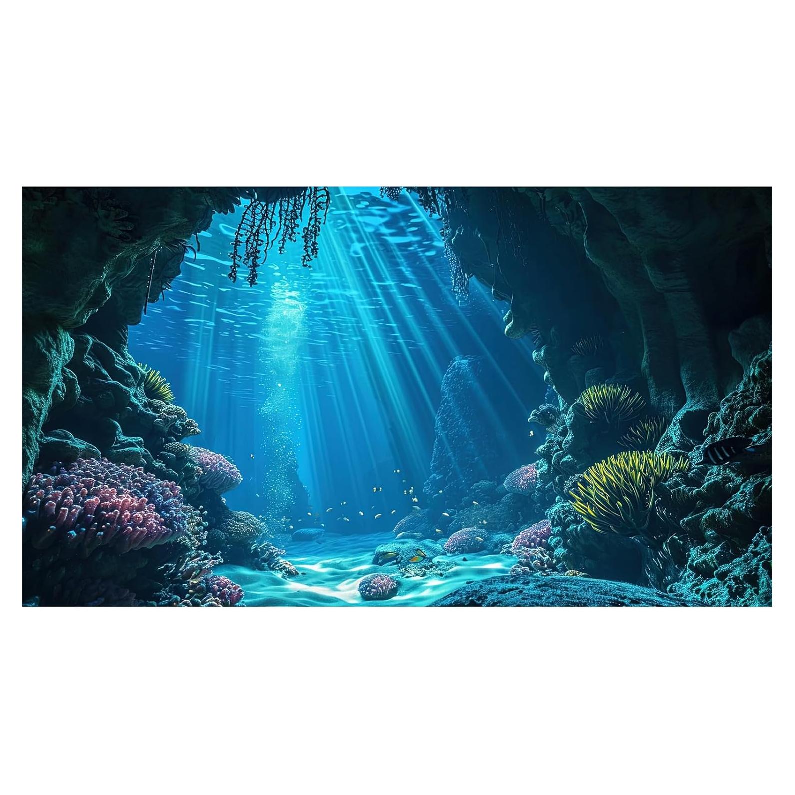 Fondo de Acuario Riivvdise 120x45cm Cueva Tropical Azul