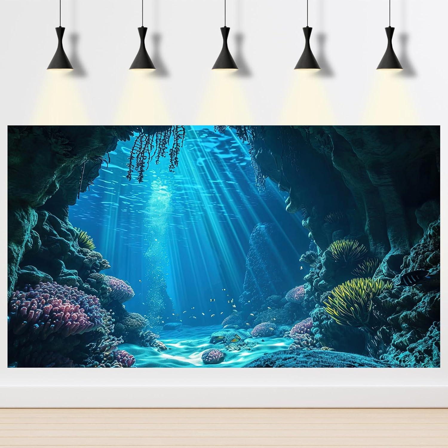 Fondo de Acuario Riivvdise 120x45cm Cueva Tropical Azul