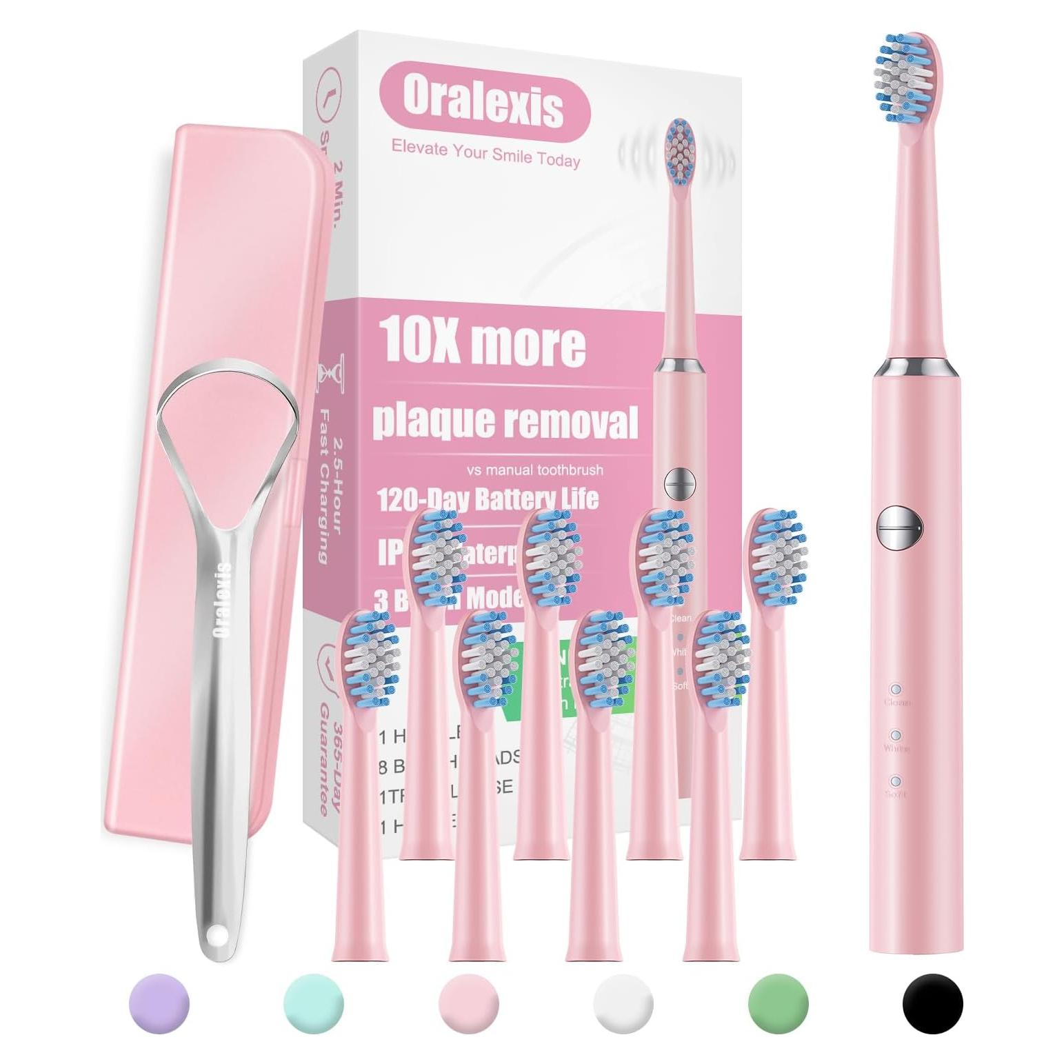 Cepillo de dientes eléctrico Oralexis A12 con 8 cabezales y raspador