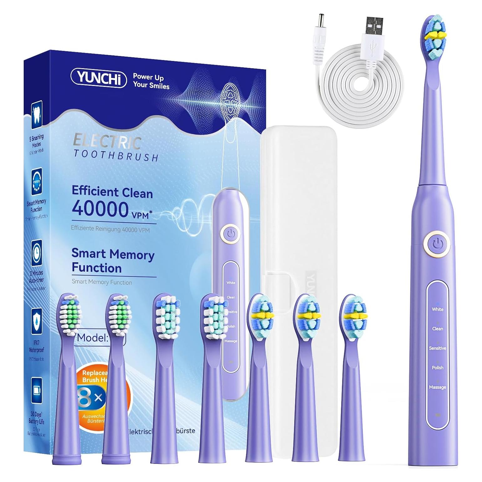 Cepillo de Dientes Eléctrico YUNCHI Sónico Púrpura 5 Modos IPX7