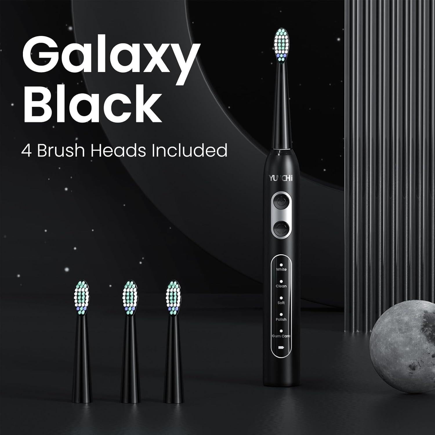 Cepillo de Dientes Eléctrico Sonic YUNCHI Negro 5 Modos 4 Cabezas