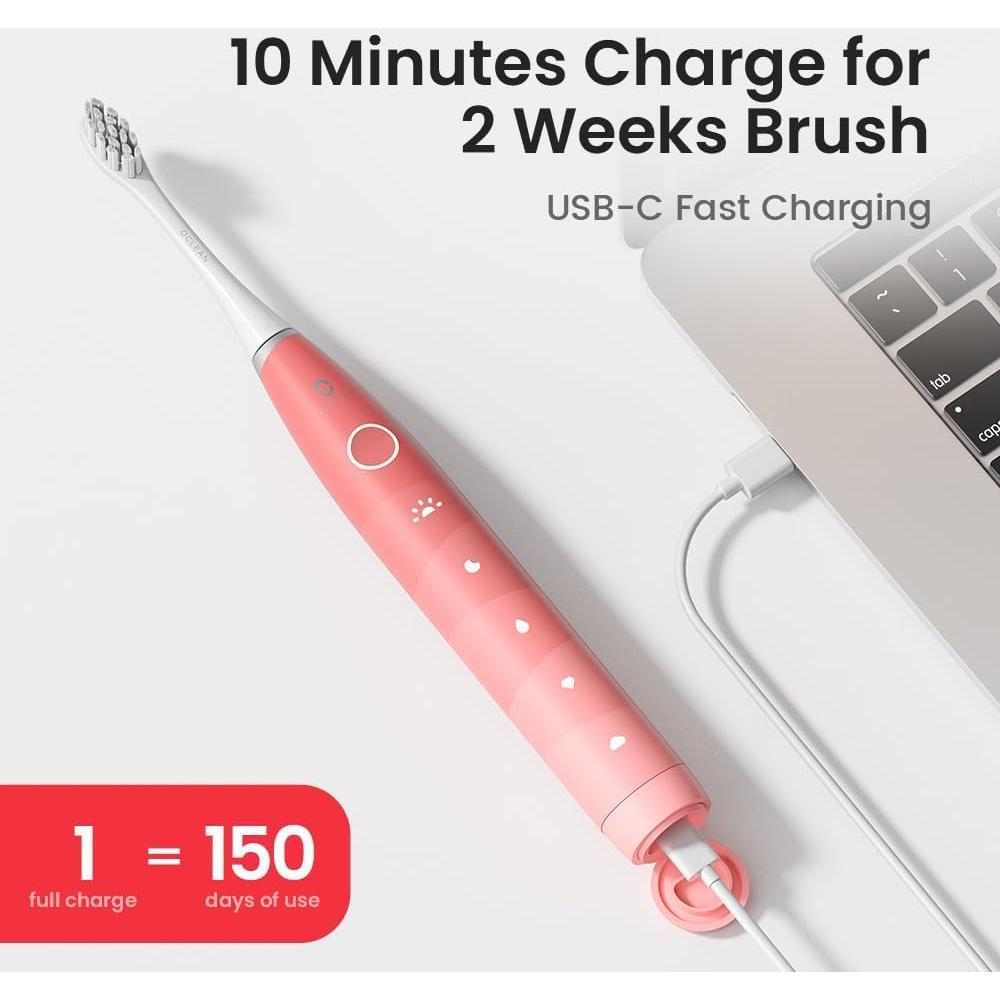 Cepillo de Dientes Eléctrico Oclean Rosa con 6 Cabezas y Estuche