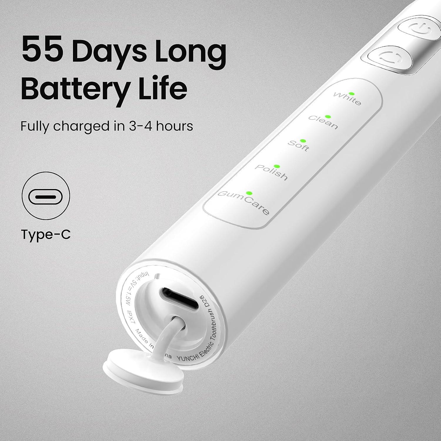 Cepillo de Dientes Eléctrico YUNCHI C3 Blanco 5 Modos 44000 VPM