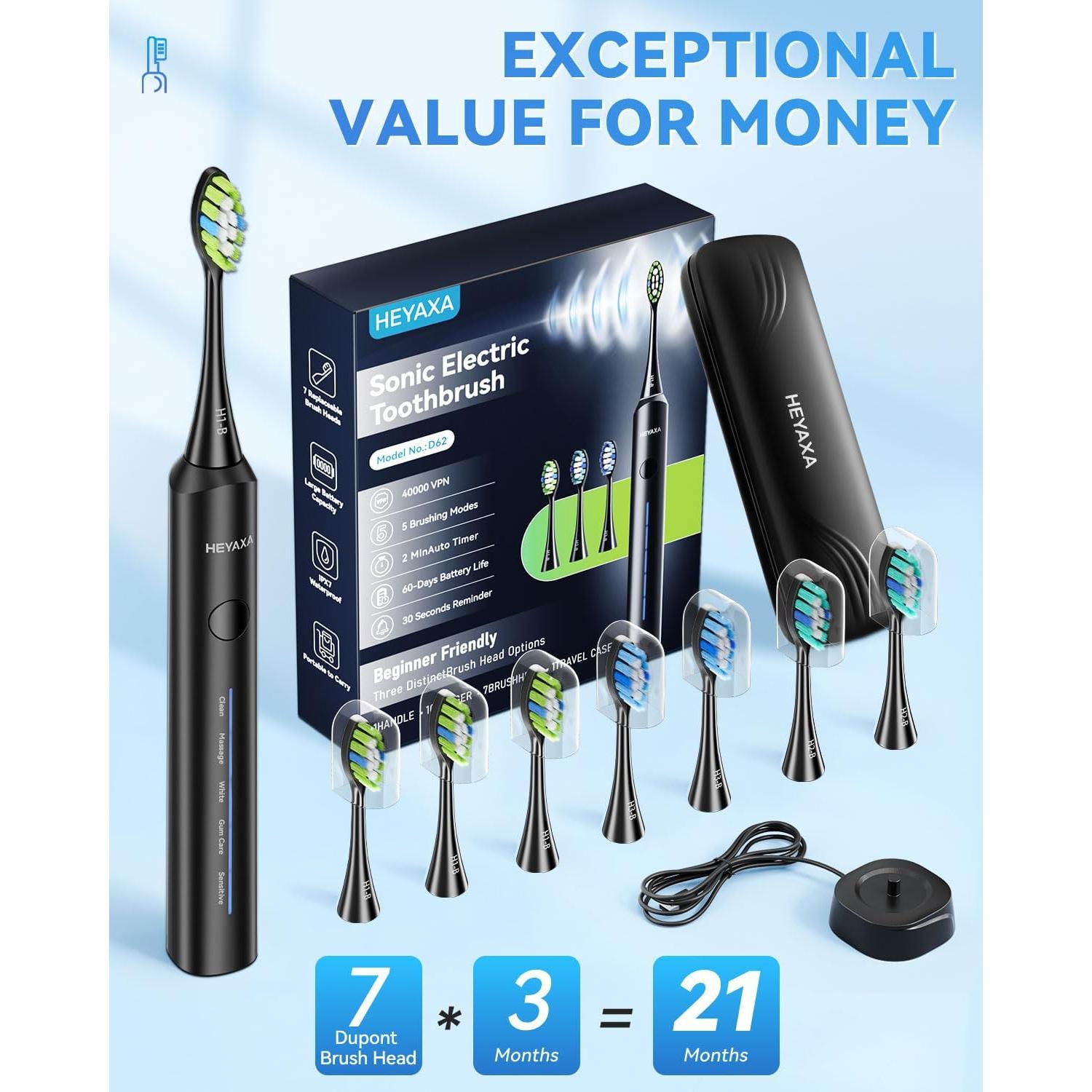 Cepillo de Dientes Eléctrico HEYAXA D62 40000 VPM 5 Modos