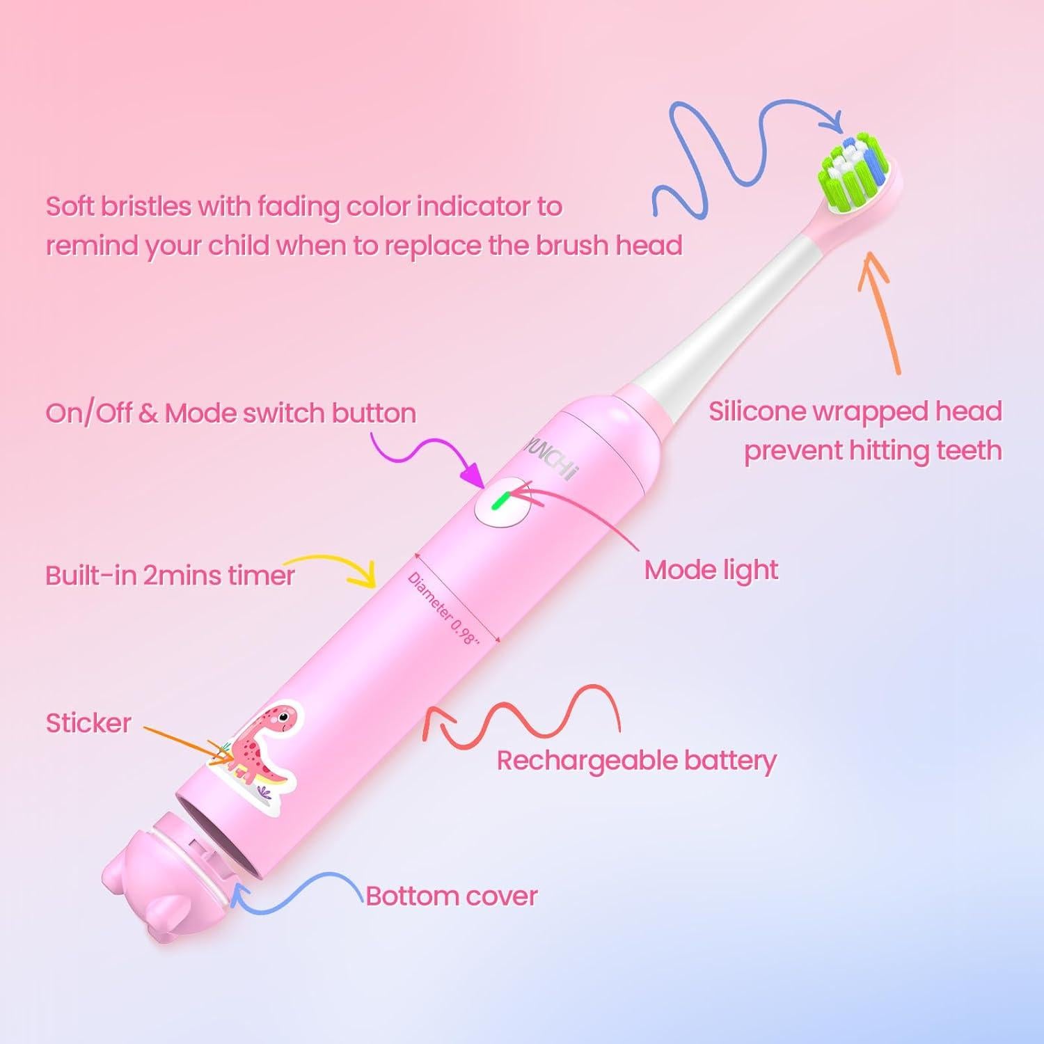 Cepillo de Dientes Eléctrico YUNCHI K5 para Niños Rosa