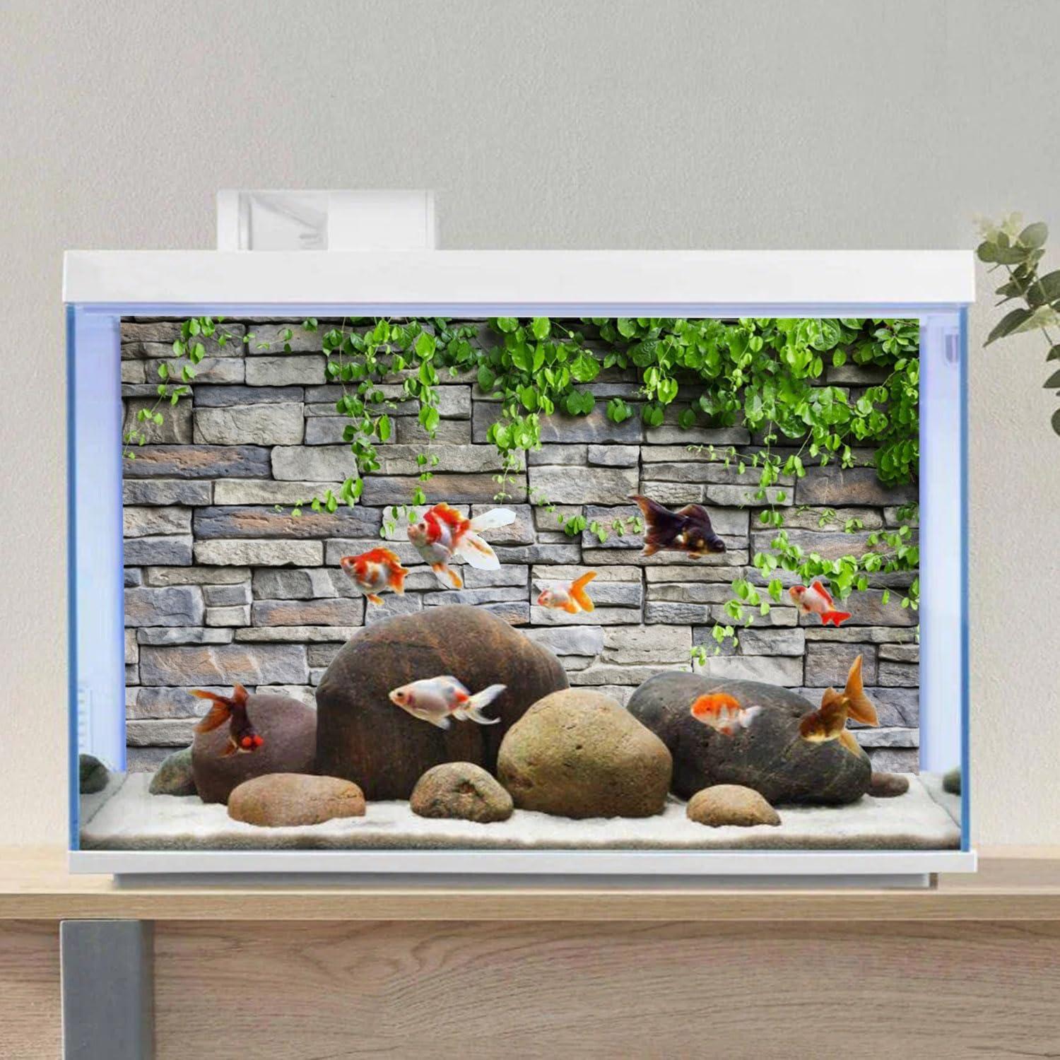 Fondo de Acuario Vinilo AWERT 120x45 cm Ladrillo Rocas