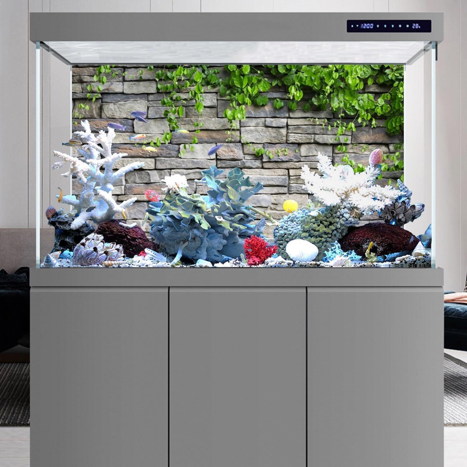 Fondo de Acuario Vinilo AWERT 120x45 cm Ladrillo Rocas