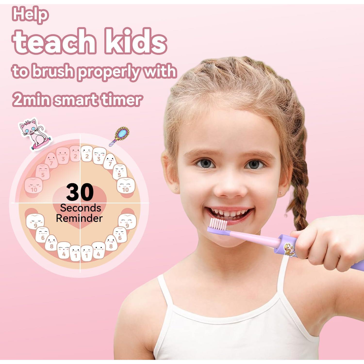 Cepillo de dientes eléctrico JTF para niños rosa recargable