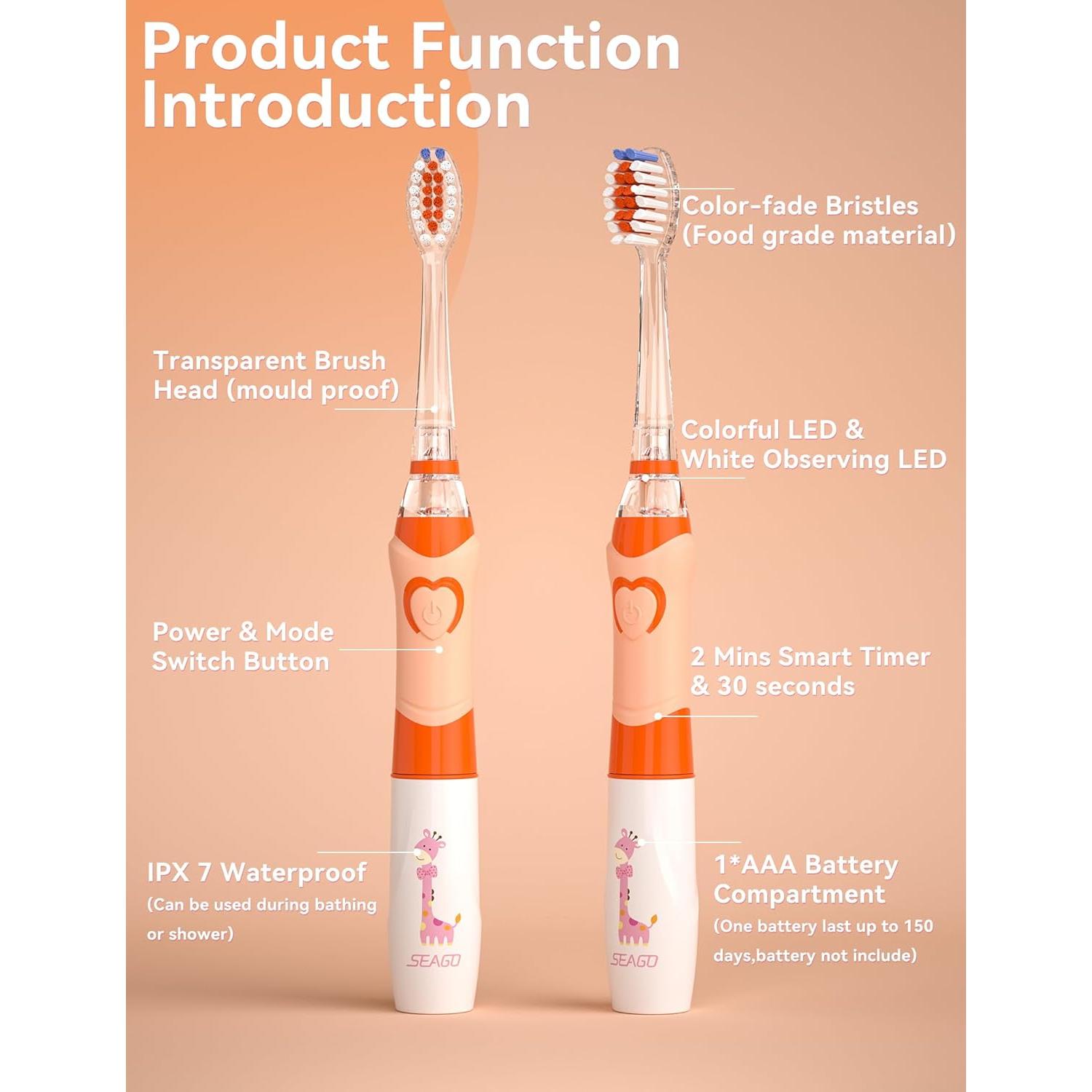 Cepillo de Dientes Eléctrico SEAGO SG-977 para Niños 4-12 Años