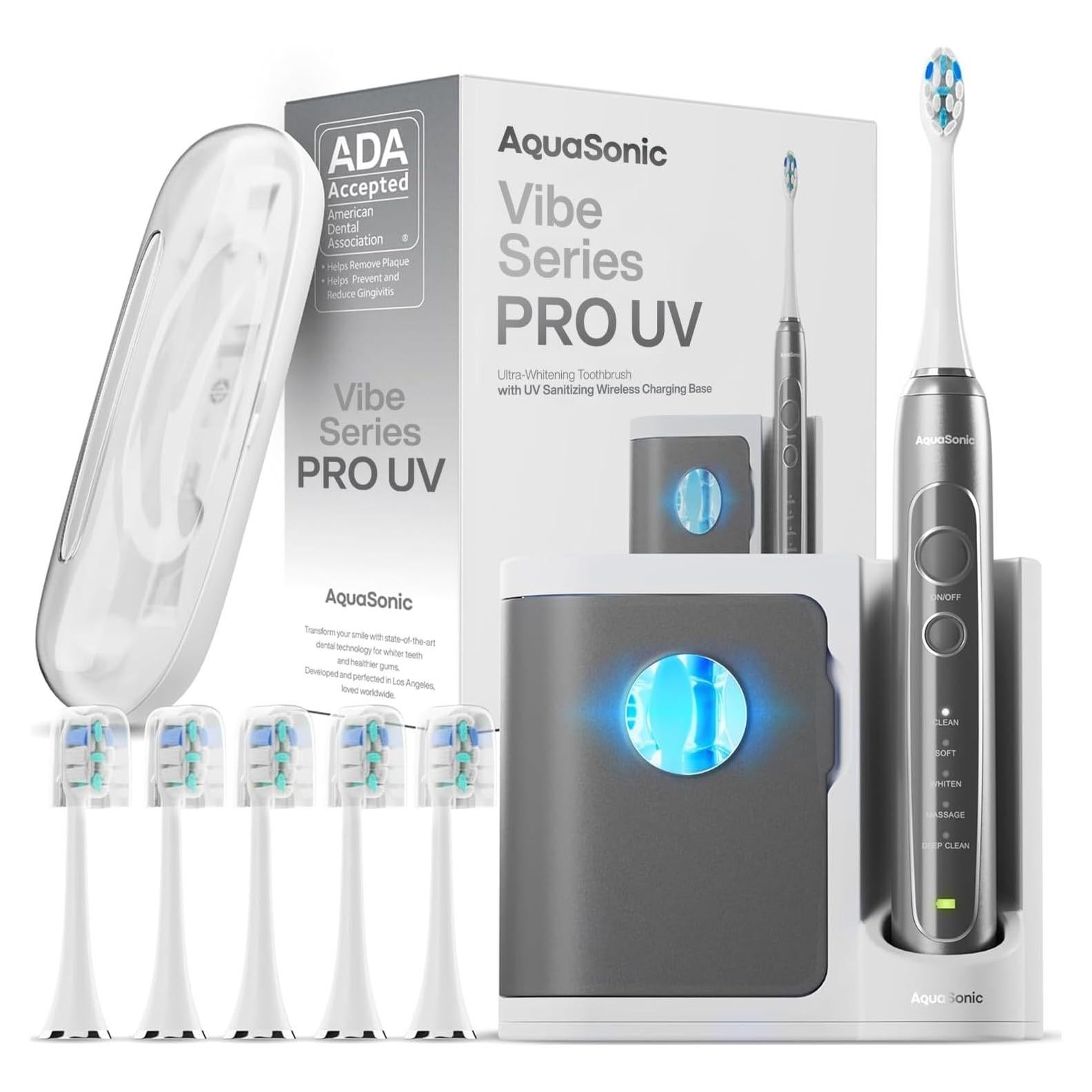 Cepillo de Dientes Eléctrico Aquasonic Vibe Pro - 5 Modos, UV