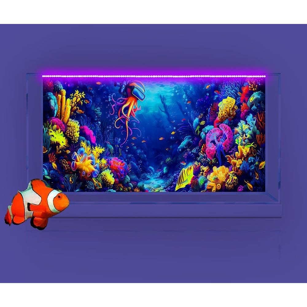 Fondo de Acuario 3D Dtekoj 120x50cm Pulpo Luz Negra UV