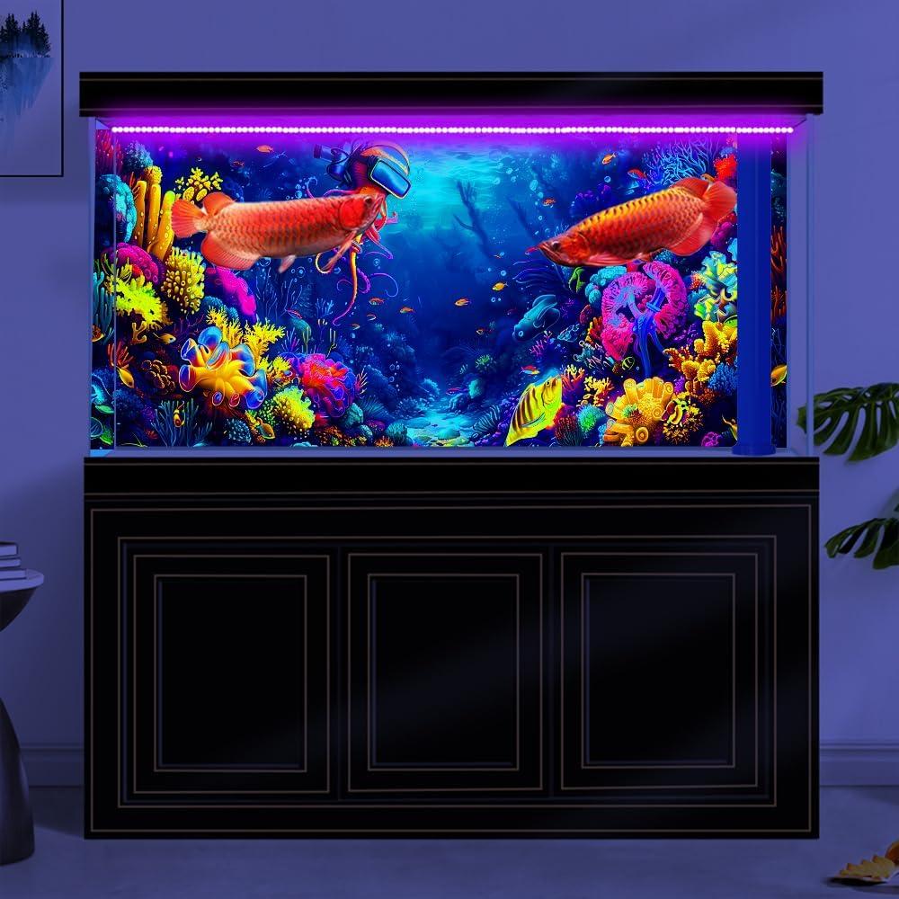 Fondo de Acuario 3D Dtekoj 120x50cm Pulpo Luz Negra UV