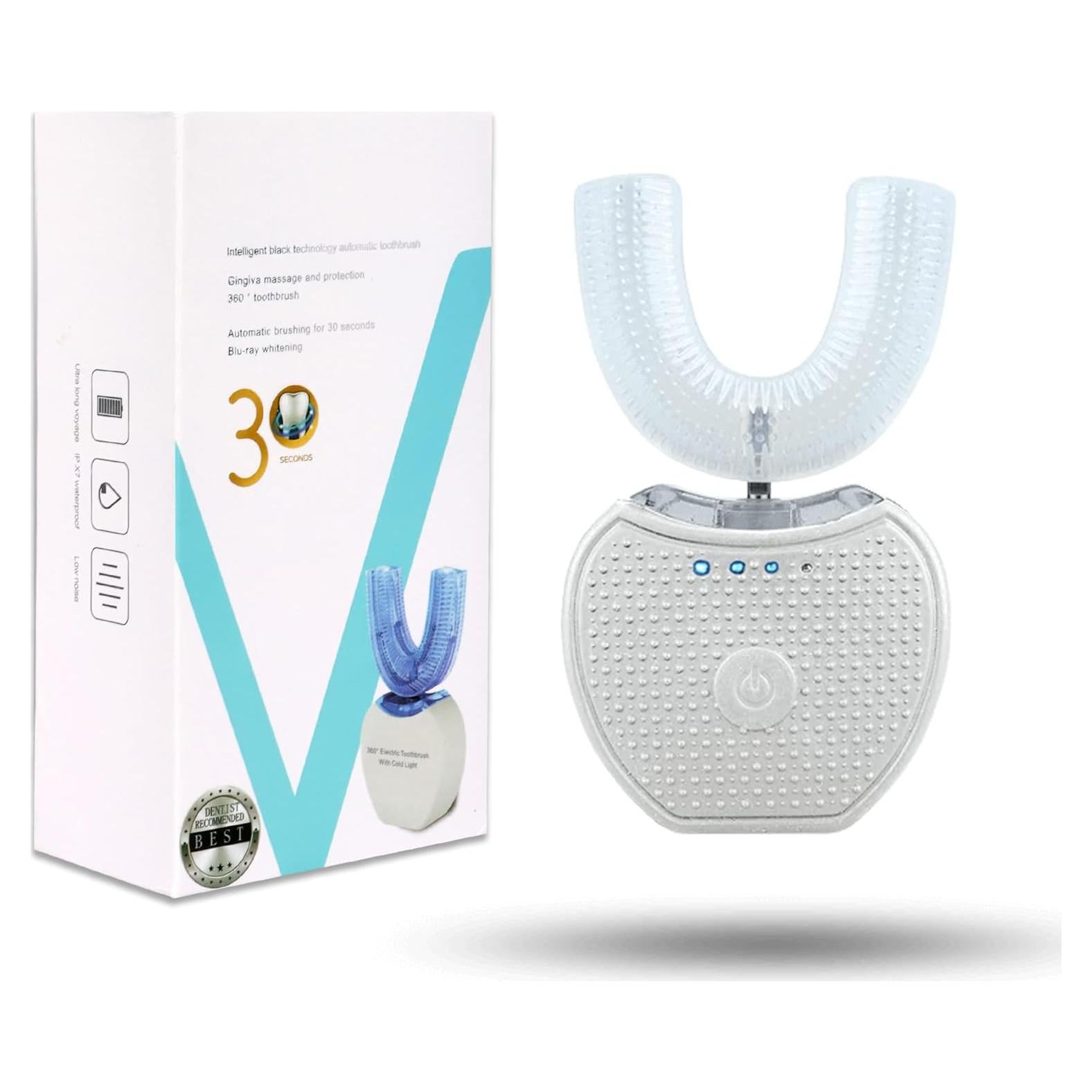 Sani White Ultrasonic Toothbrush, Ortho Sparkle Sonic Glow Brush, 360 Brite Toothbrush Adult U Shaped Tooth Cleaner Teeth Whitening Light Electric Automatic Hands Free