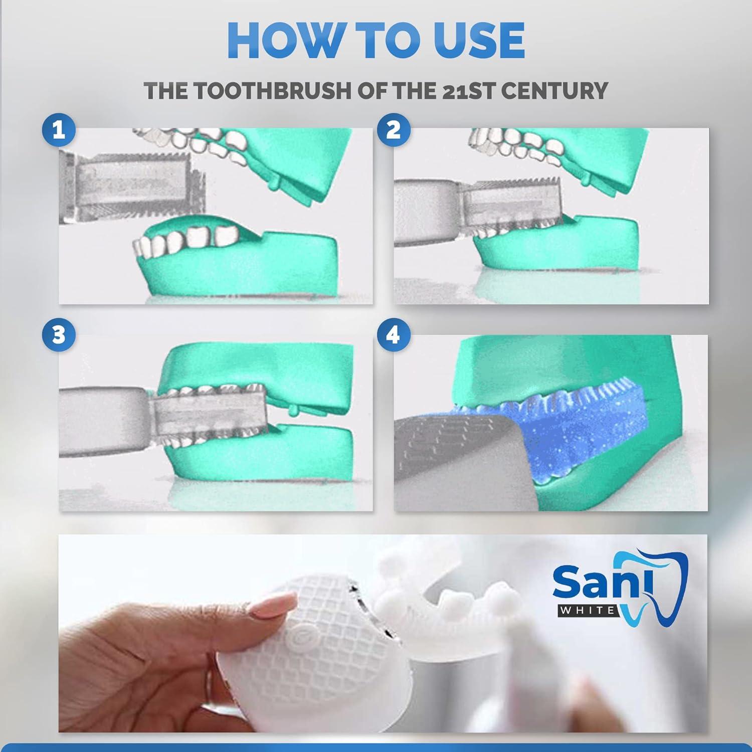 Sani White Ultrasonic Toothbrush, Ortho Sparkle Sonic Glow Brush, 360 Brite Toothbrush Adult U Shaped Tooth Cleaner Teeth Whitening Light Electric Automatic Hands Free