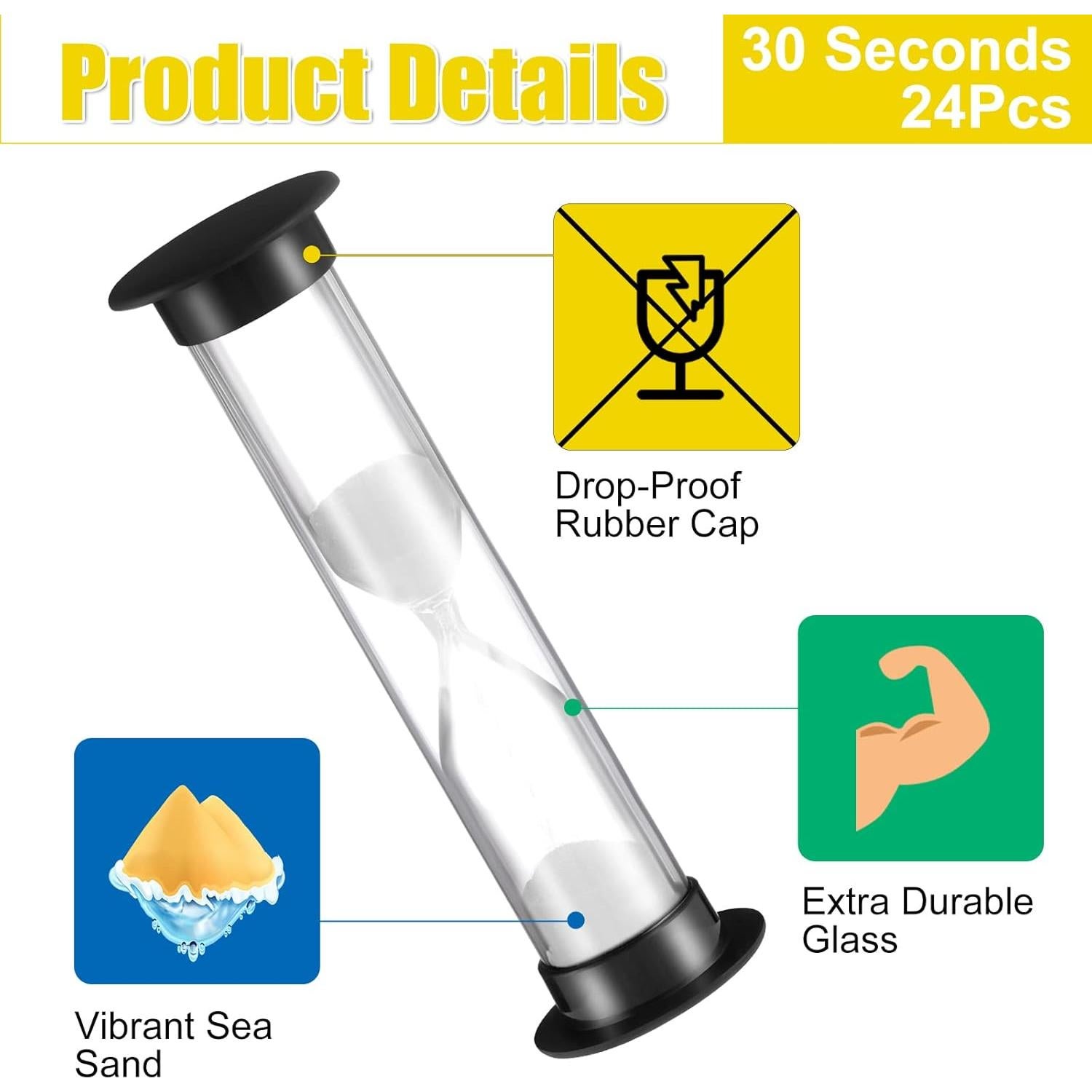 Reloj de Arena Geelin 24 Pcs 30s Negro Acrílico para Niños