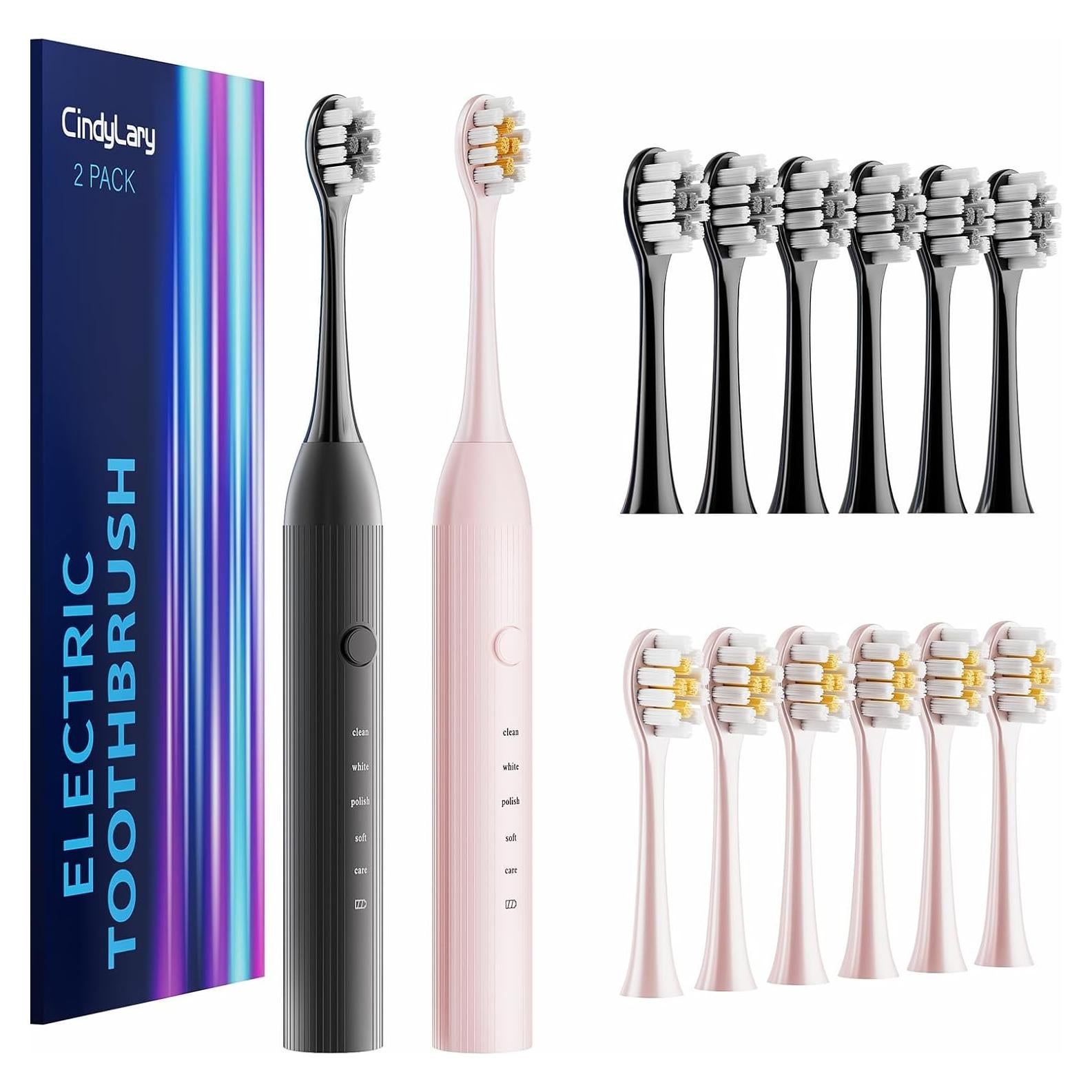 Juego de Cepillos de Dientes Eléctricos CindyLary 2 Paquetes 12 Cabezas